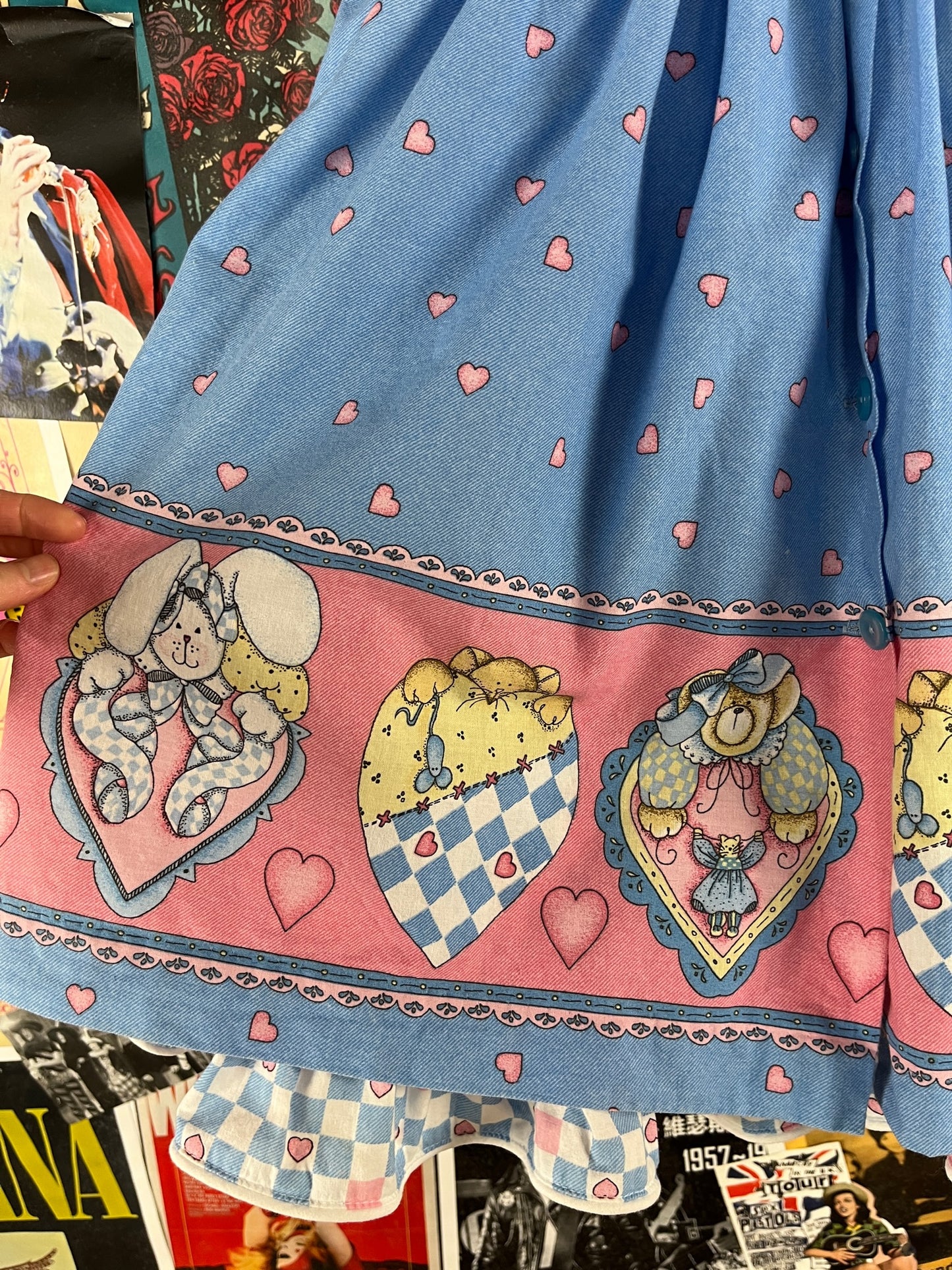 Vintage Toddler Girls Kids 90s Daisy Kingdom Bunny Bears Cats Love Hearts Puff Sleeve Dress 4T