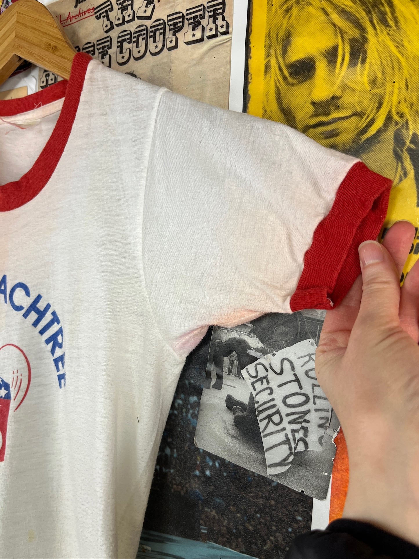 Vintage Kids 70s Camp Peachtree 76 Graphic Ringer T-shirt Size 8 Ages 7-8