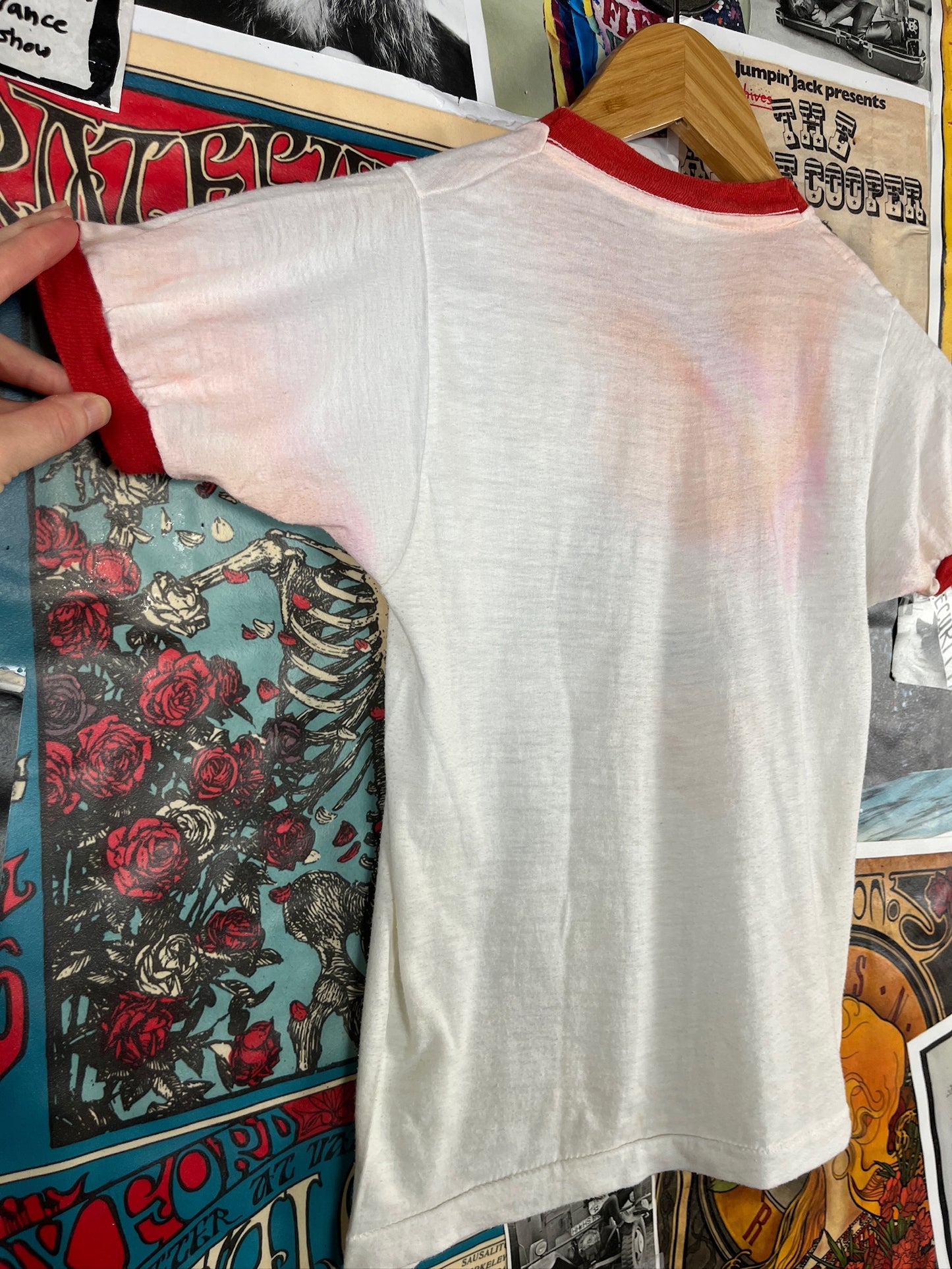 Vintage Kids 70s Camp Peachtree 76 Graphic Ringer T-shirt Size 8 Ages 7-8