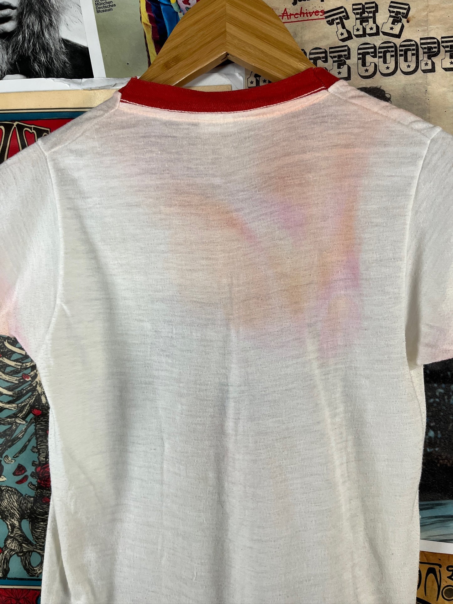 Vintage Kids 70s Camp Peachtree 76 Graphic Ringer T-shirt Size 8 Ages 7-8