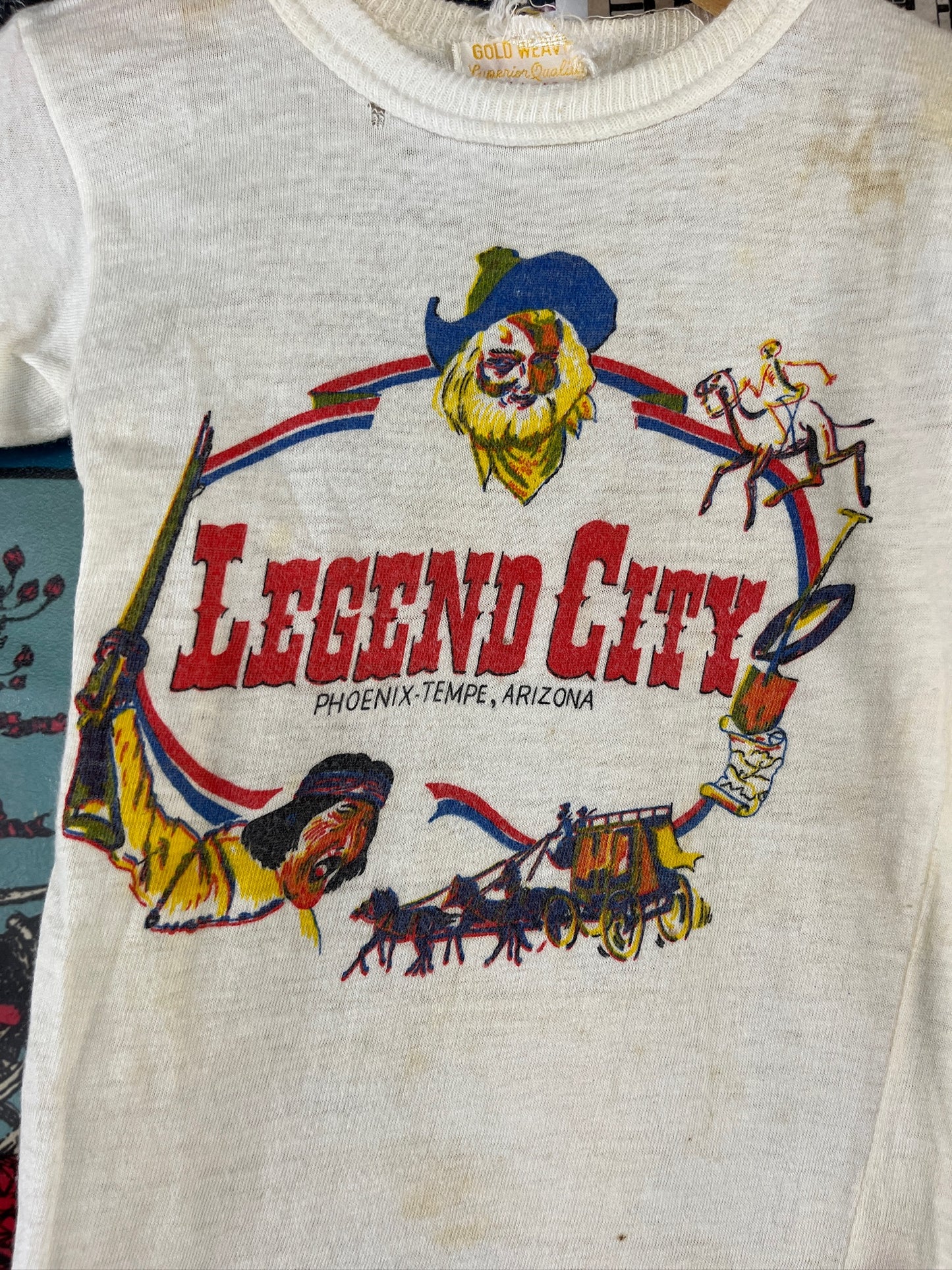 Vintage Toddler Kids 60s Legend City Arizona All Cotton Souvenir Graphic T-Shirt 12-18 Months