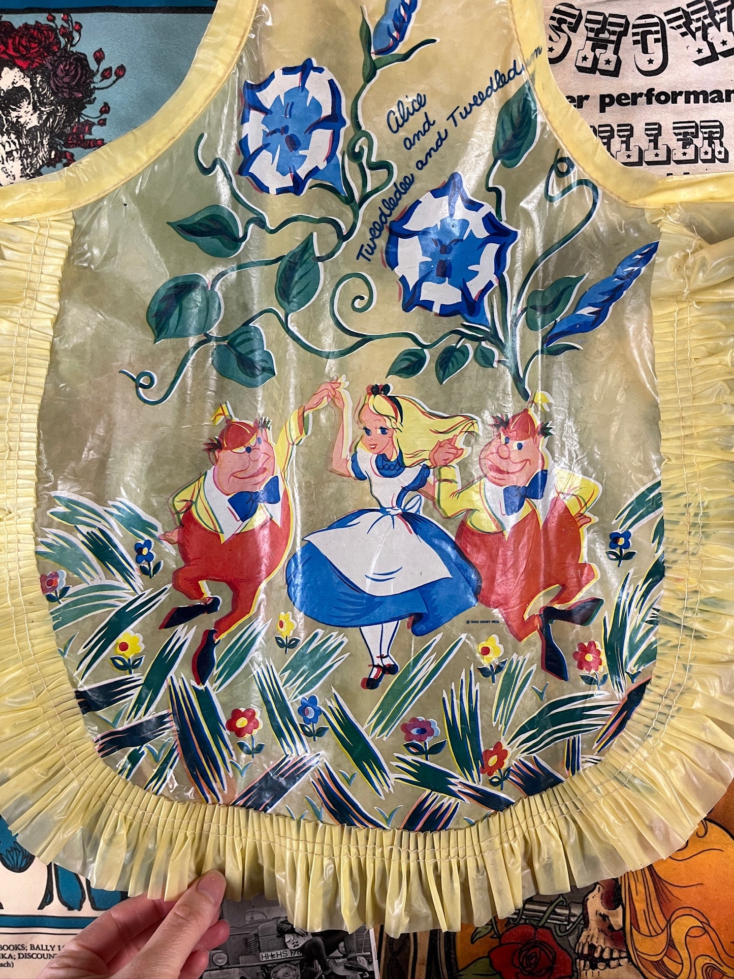 Vintage Toddler Girls Kids 50s Walt Disney Alice in Wonderland Vinyl Apron 4T