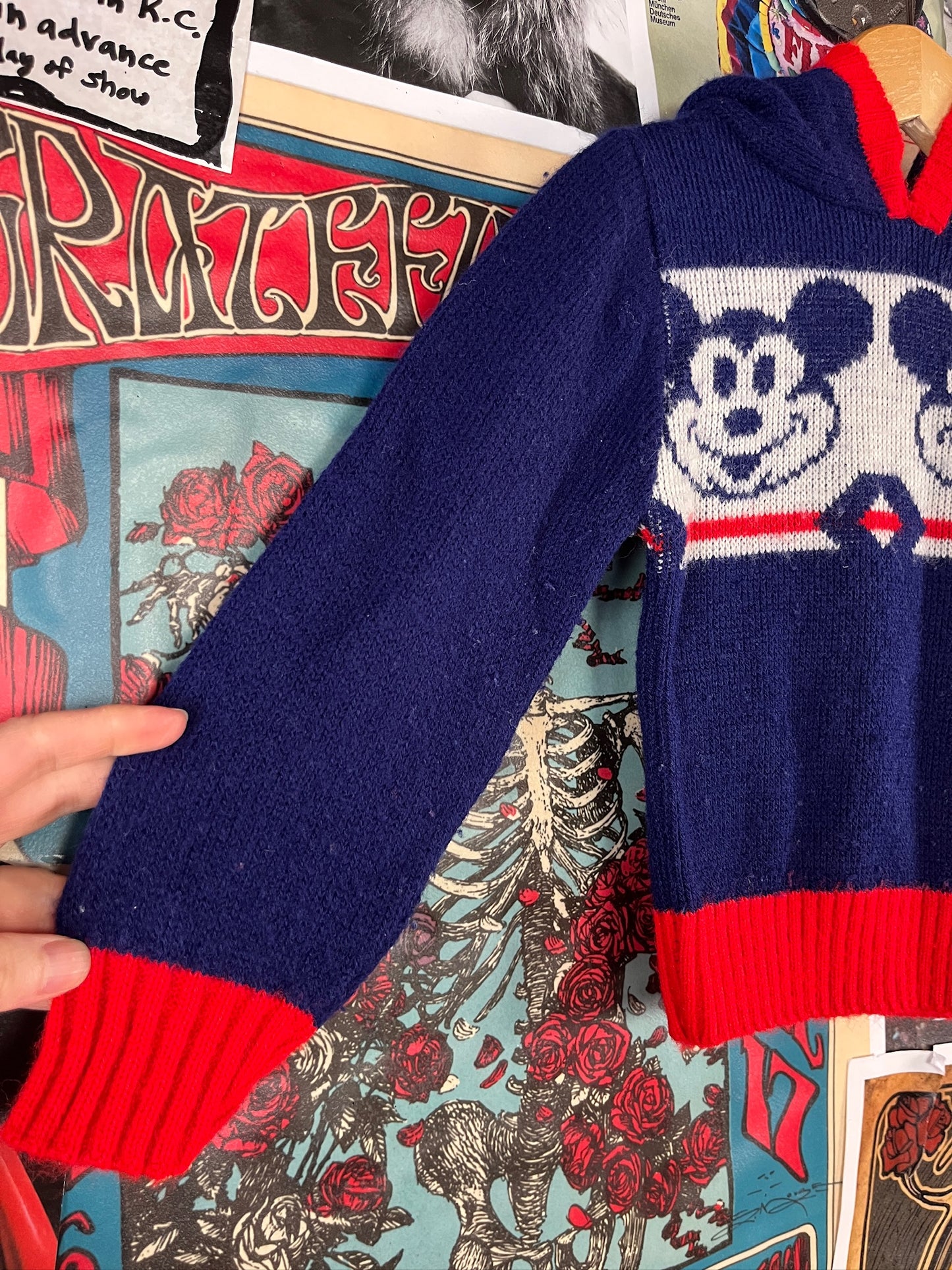 Vintage Kids 60s-70s Disney Mickey Mouse Hooded Knit Sweater 18-24M