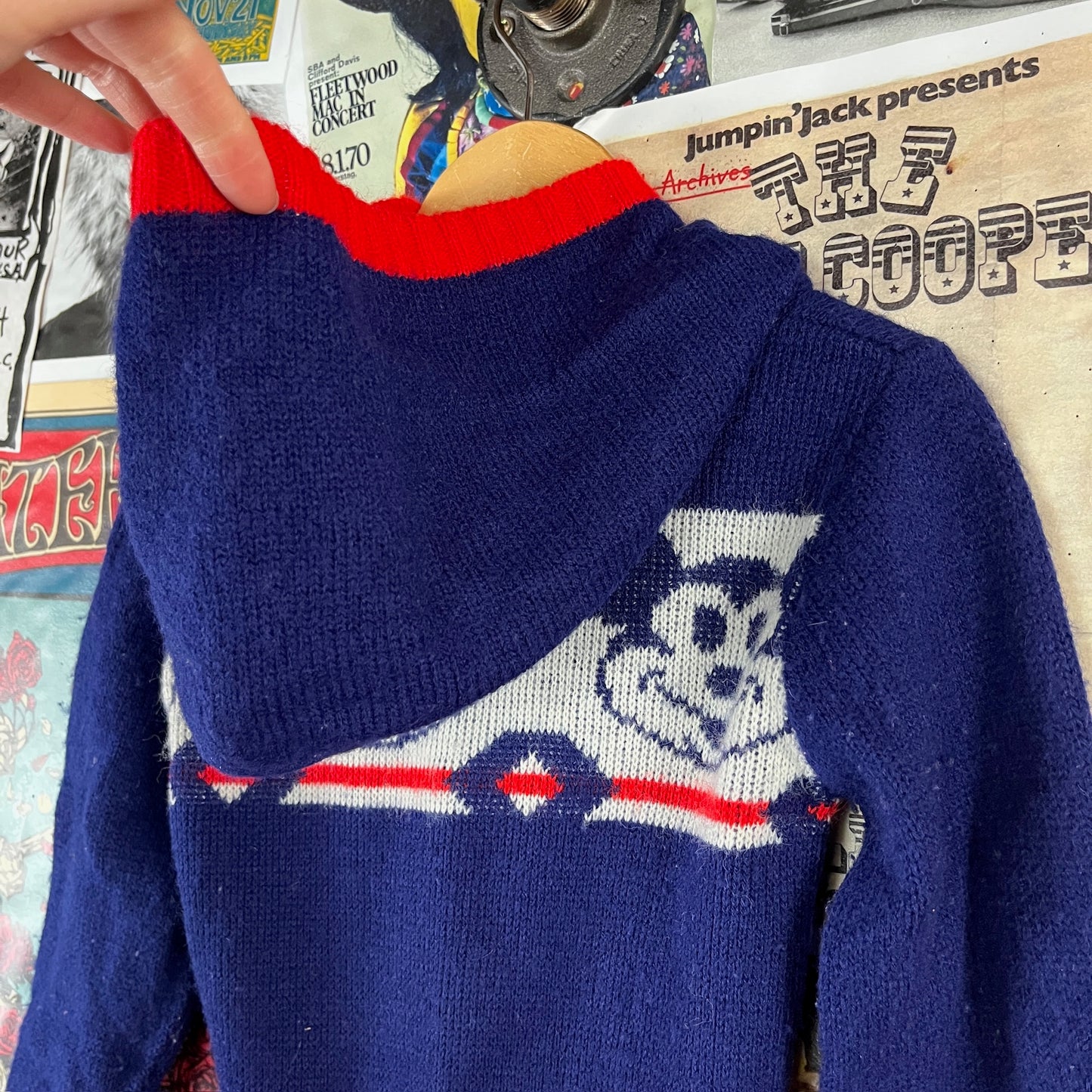 Vintage Kids 60s-70s Disney Mickey Mouse Hooded Knit Sweater 18-24M
