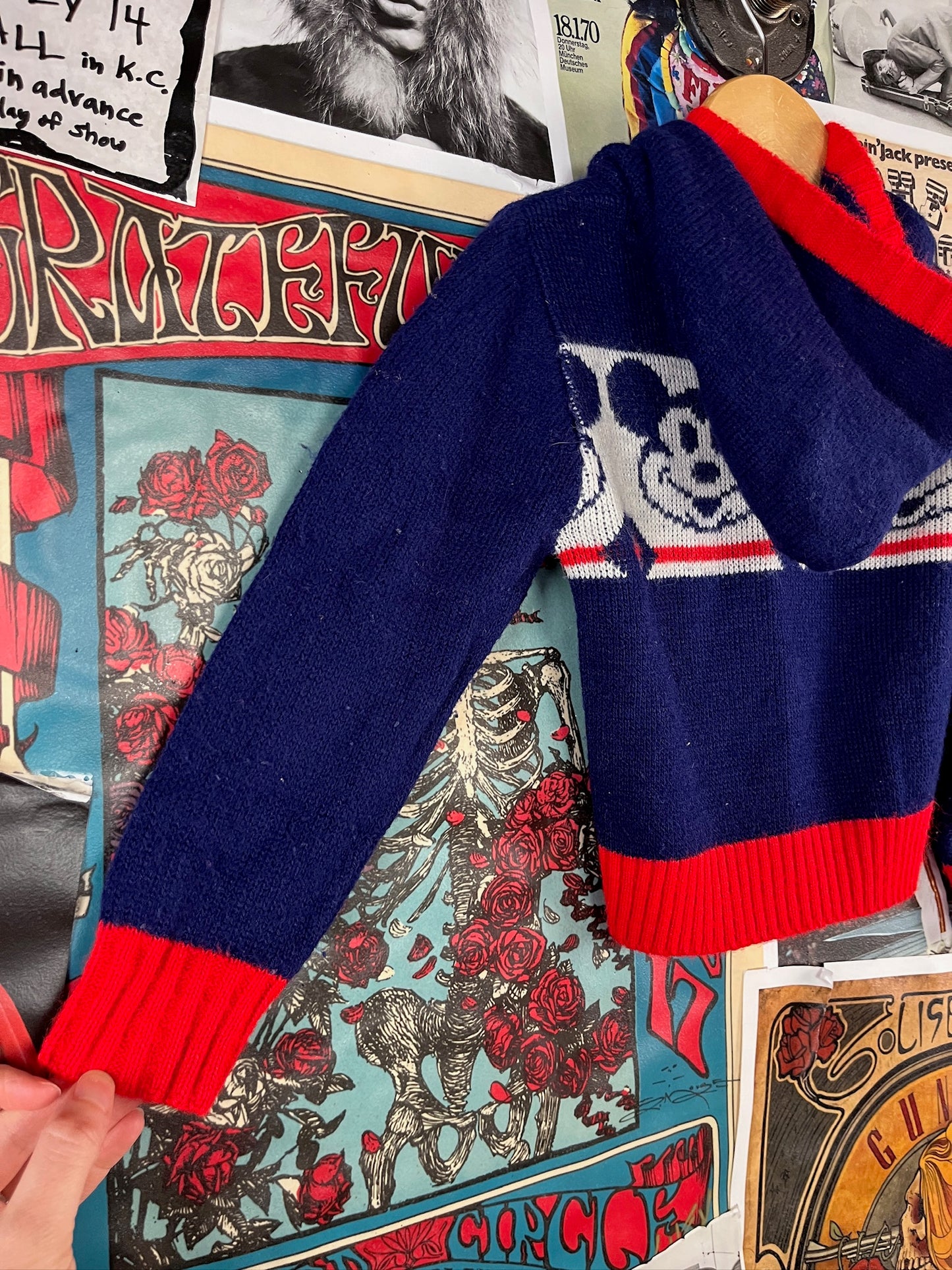Vintage Kids 60s-70s Disney Mickey Mouse Hooded Knit Sweater 18-24M