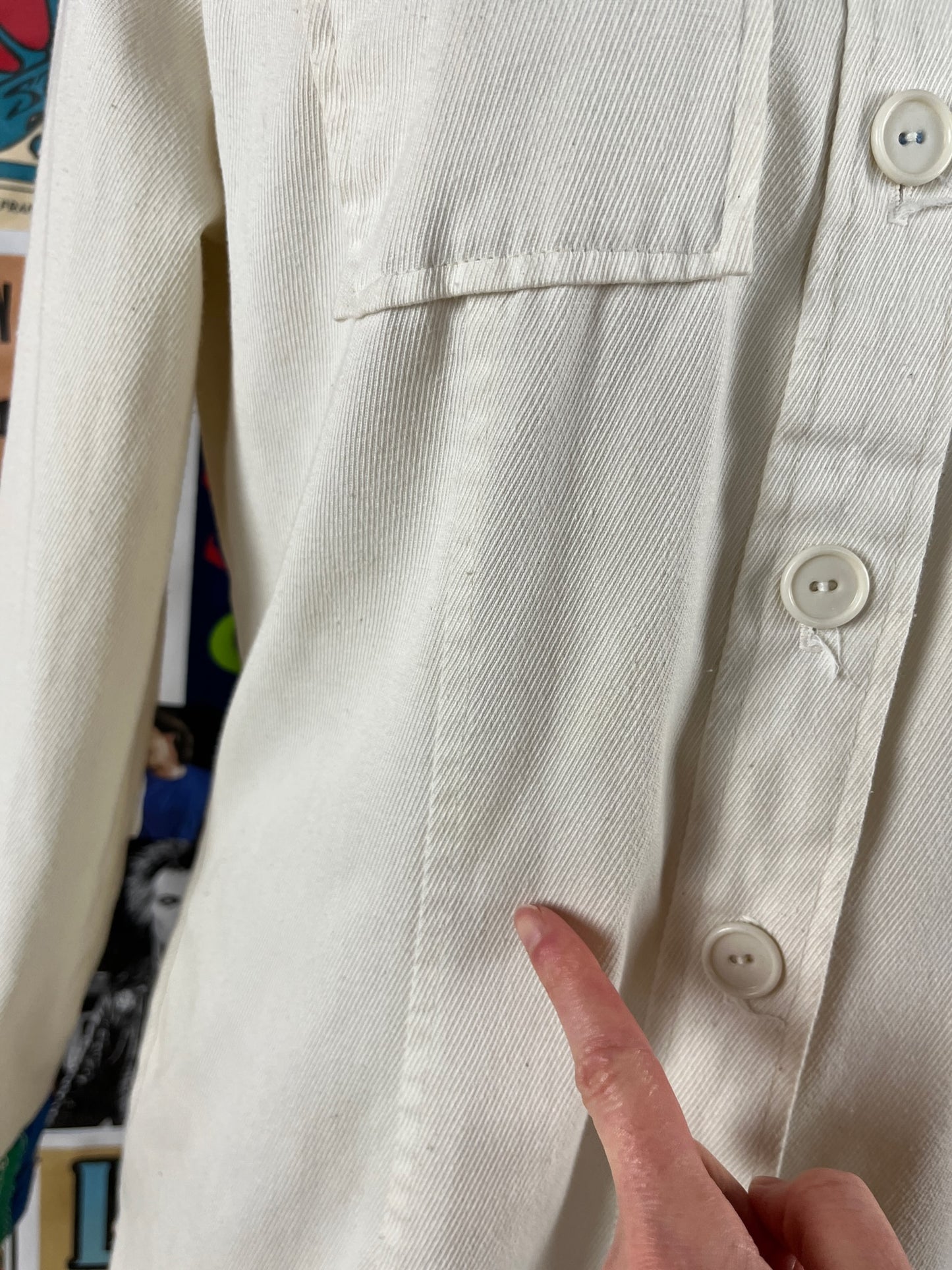 Vintage Women's 70s Cream Multi-Color Patchwork Smocked Long Sleeve Hippie Folk Blouse Shirt XS