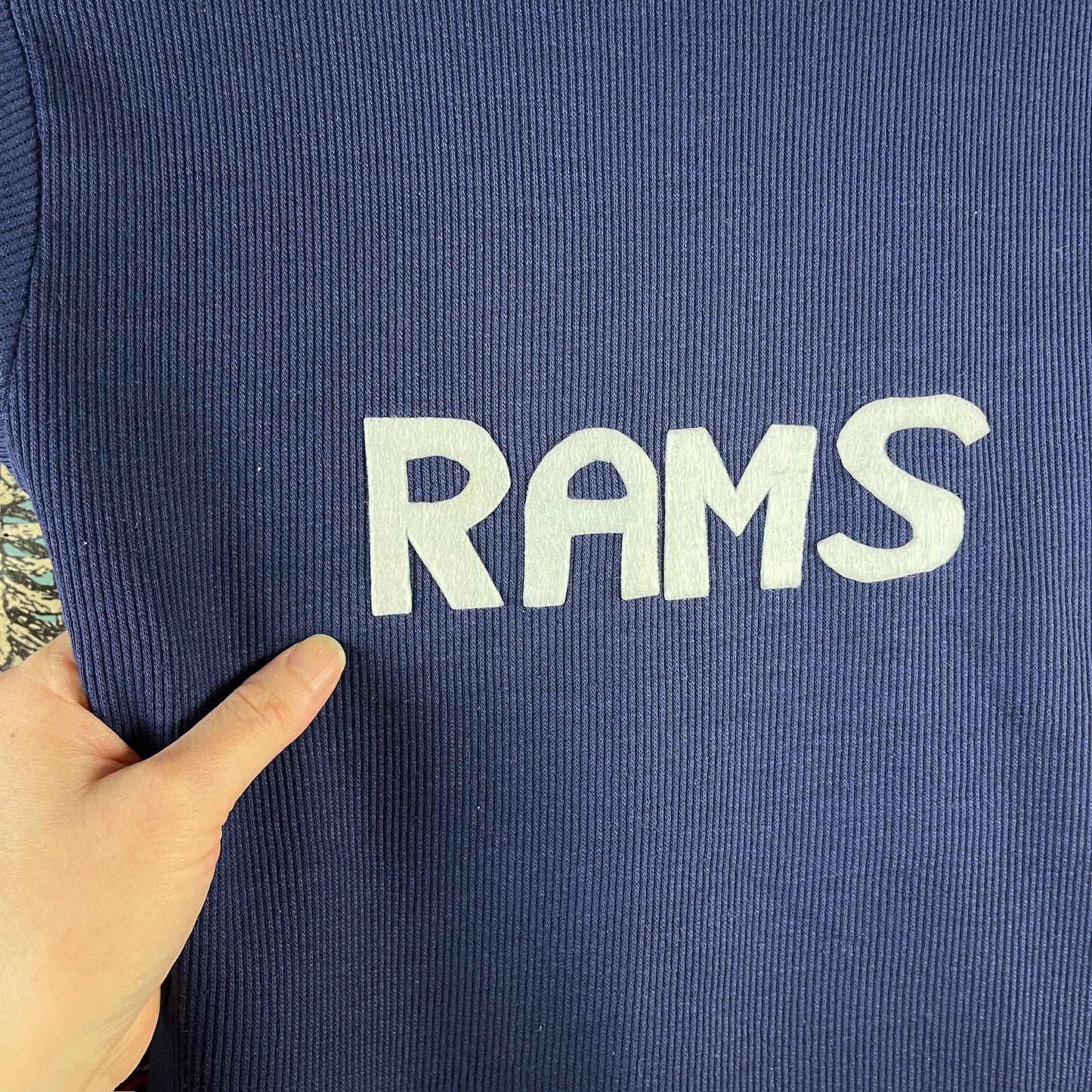 Vintage Kids 80s Navy Blue Red Rams Boys Sears Ringer T-Shirt Size 8 Ages 7-8