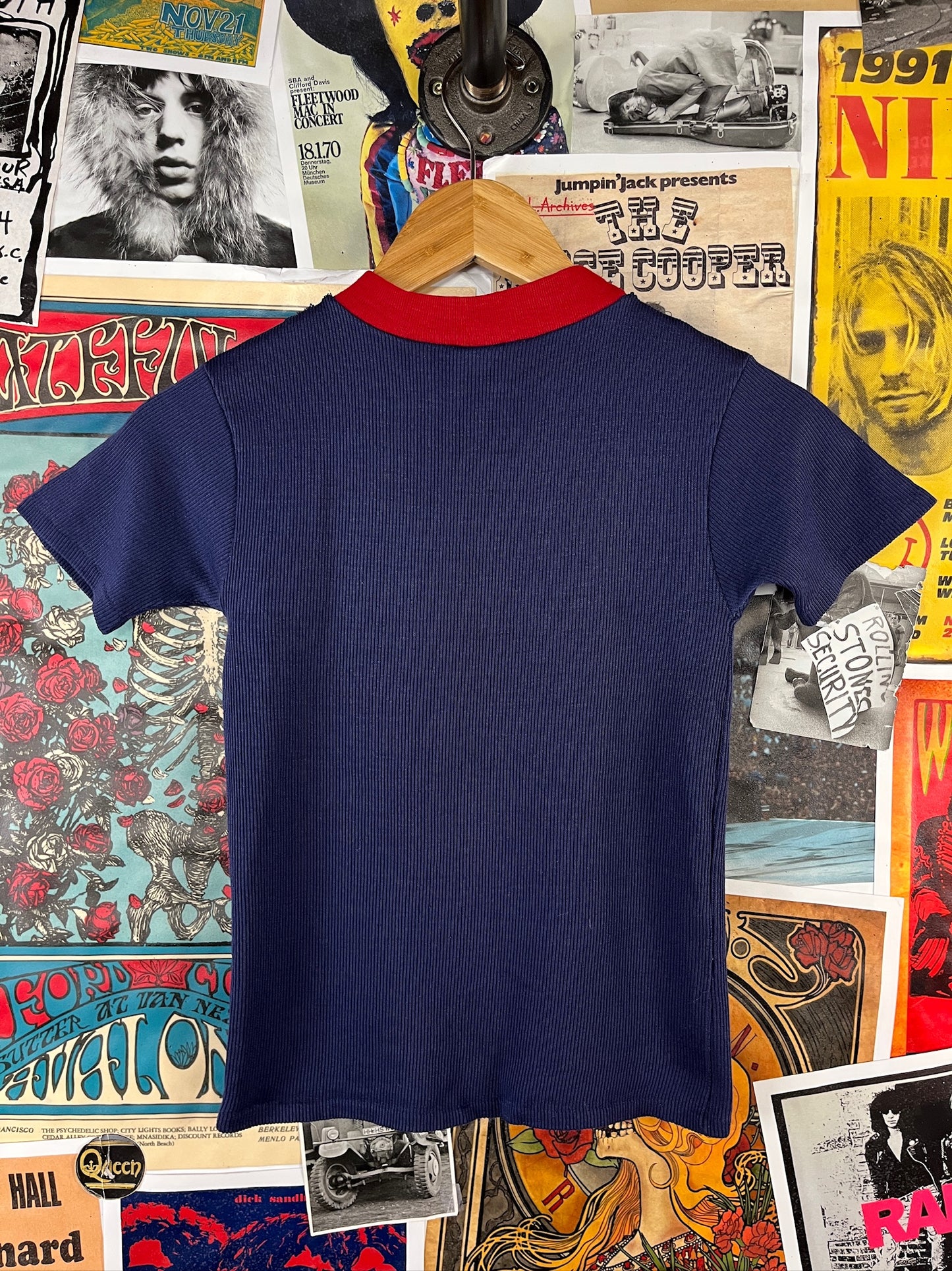 Vintage Kids 80s Navy Blue Red Rams Boys Sears Ringer T-Shirt Size 8 Ages 7-8