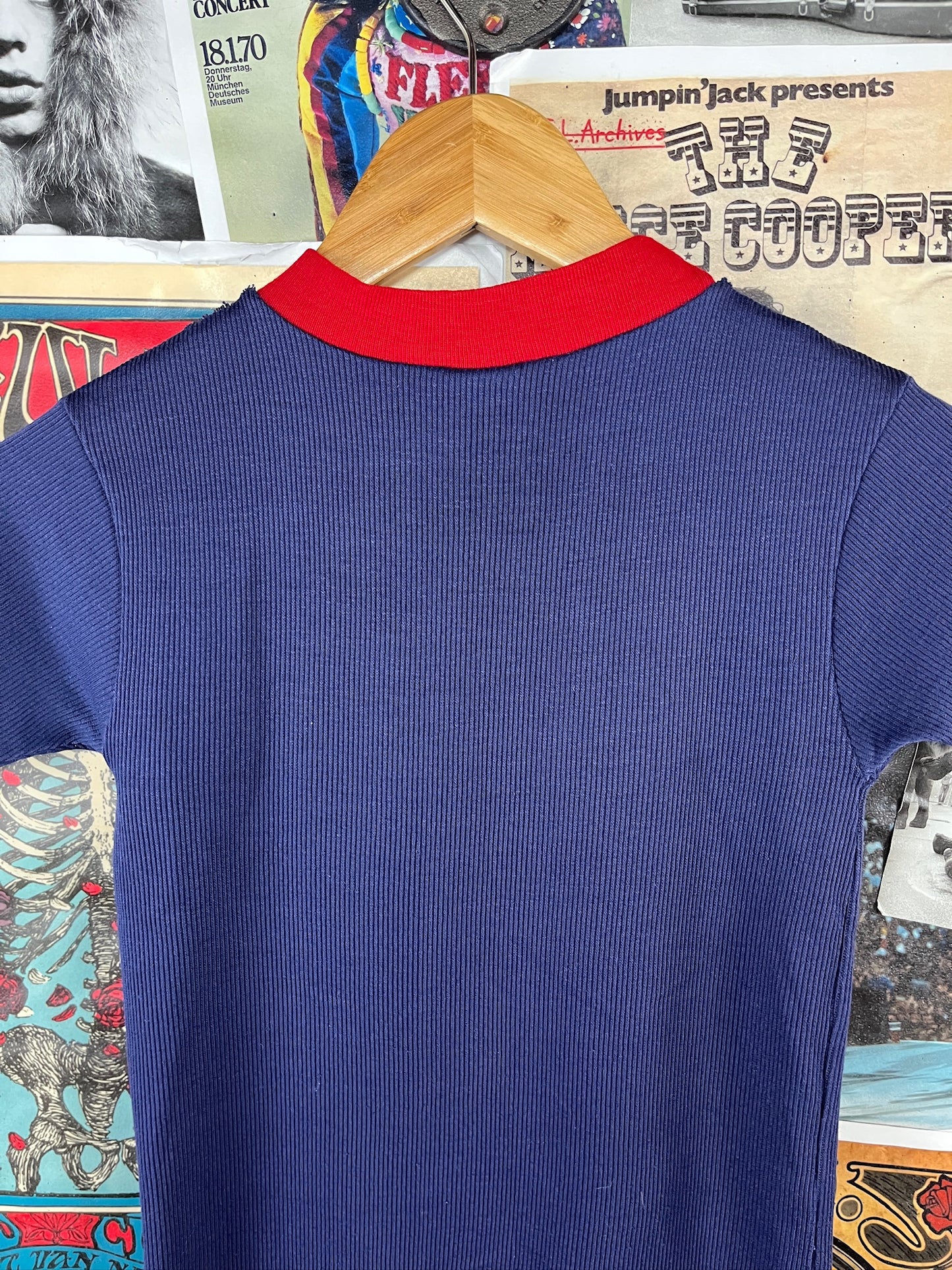 Vintage Kids 80s Navy Blue Red Rams Boys Sears Ringer T-Shirt Size 8 Ages 7-8