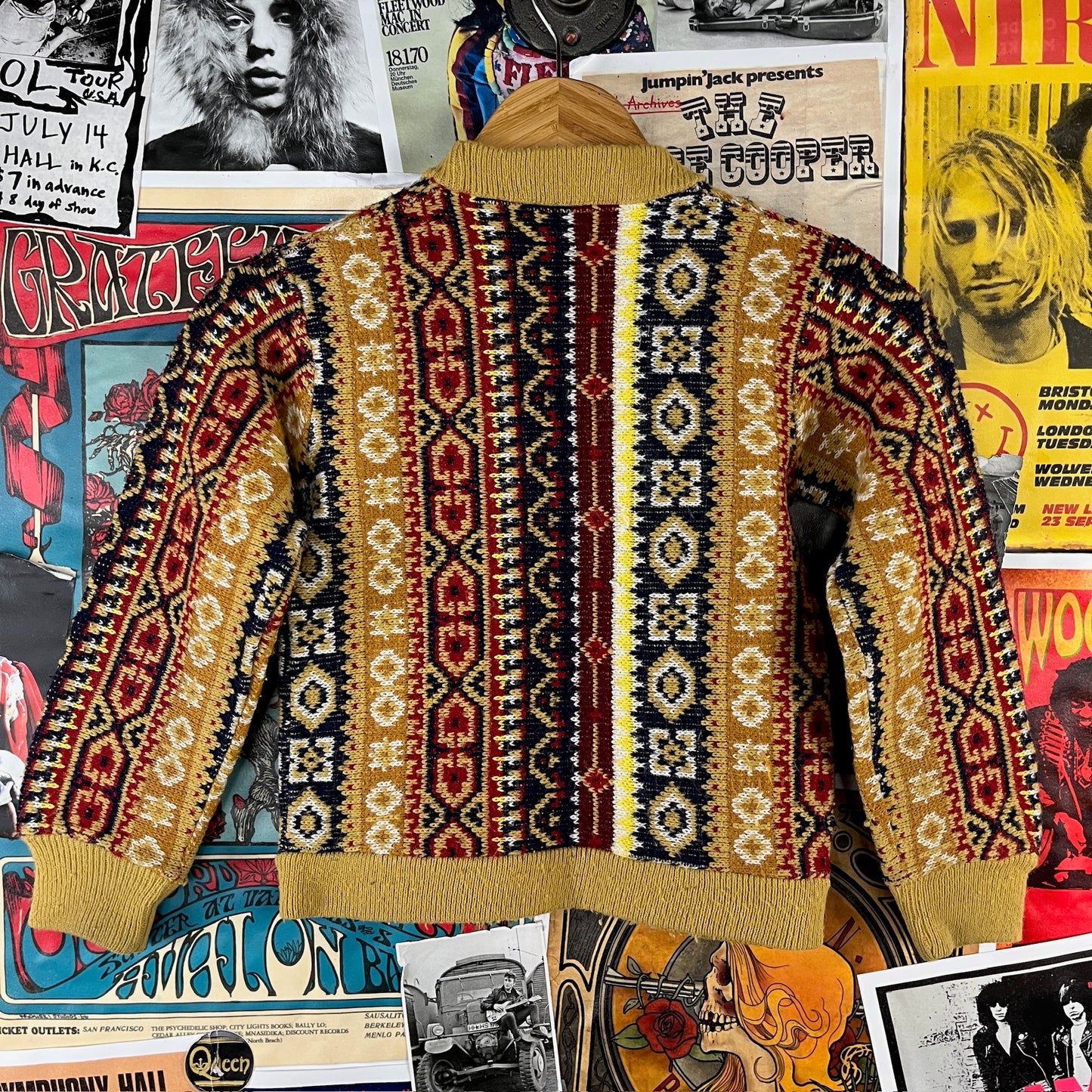 Vintage Kids 70s Mustard Yellow Wool Knit Sweater Boys Size 8 Ages 7-8
