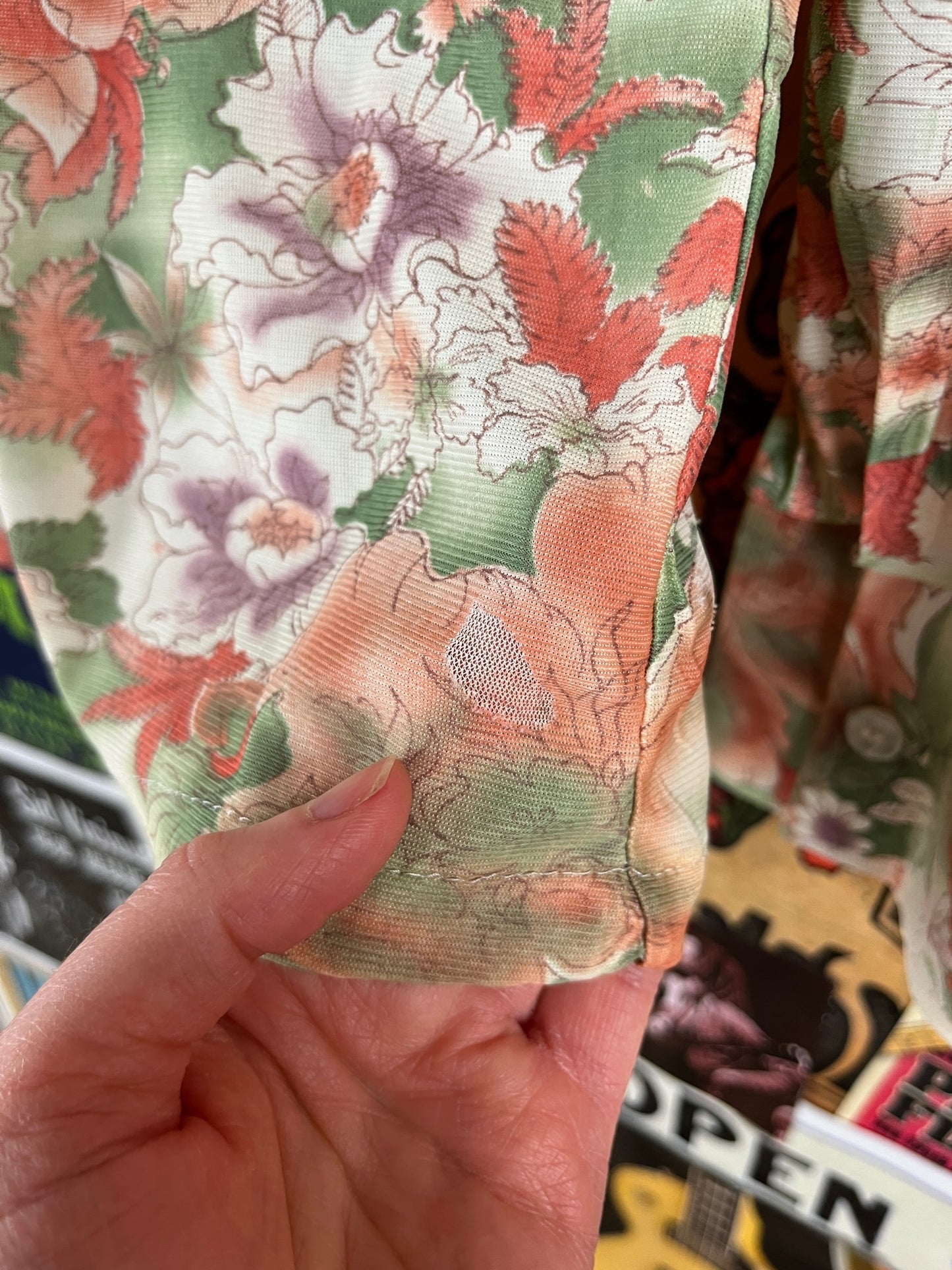 Vintage Boys Kids Retro 70s Green Floral All Over Print Wrangler Rockabilly Disco Shirt Size 16/18 Age 12-13