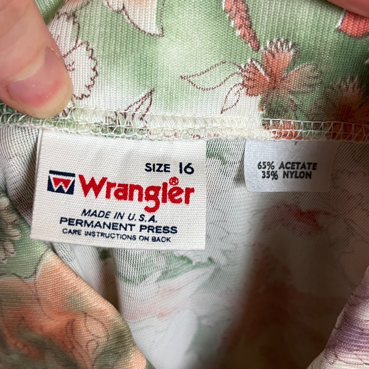 Vintage Boys Kids Retro 70s Green Floral All Over Print Wrangler Rockabilly Disco Shirt Size 16/18 Age 12-13