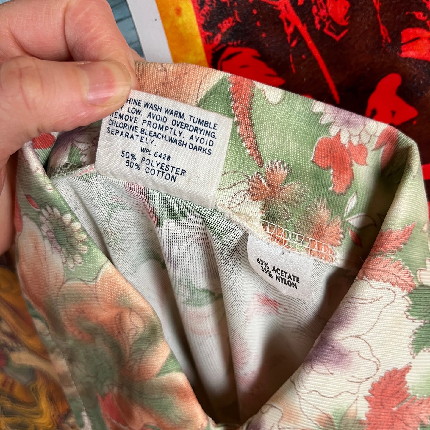 Vintage Boys Kids Retro 70s Green Floral All Over Print Wrangler Rockabilly Disco Shirt Size 16/18 Age 12-13