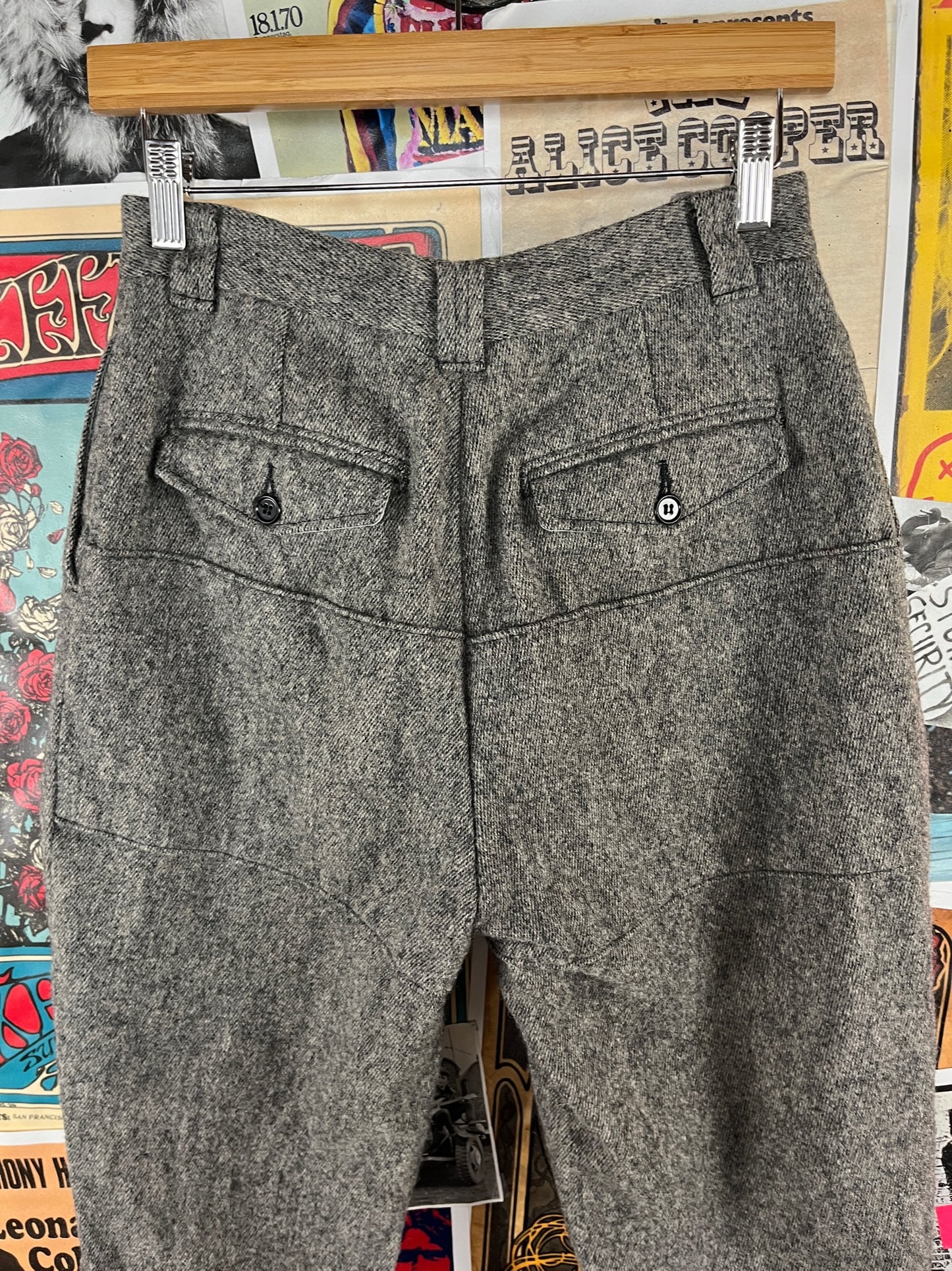 Vintage Women's 80s-90s Gray Tweed Woolrich Cropped Equestrian Style Breeches Trouser Pants 28" Waist