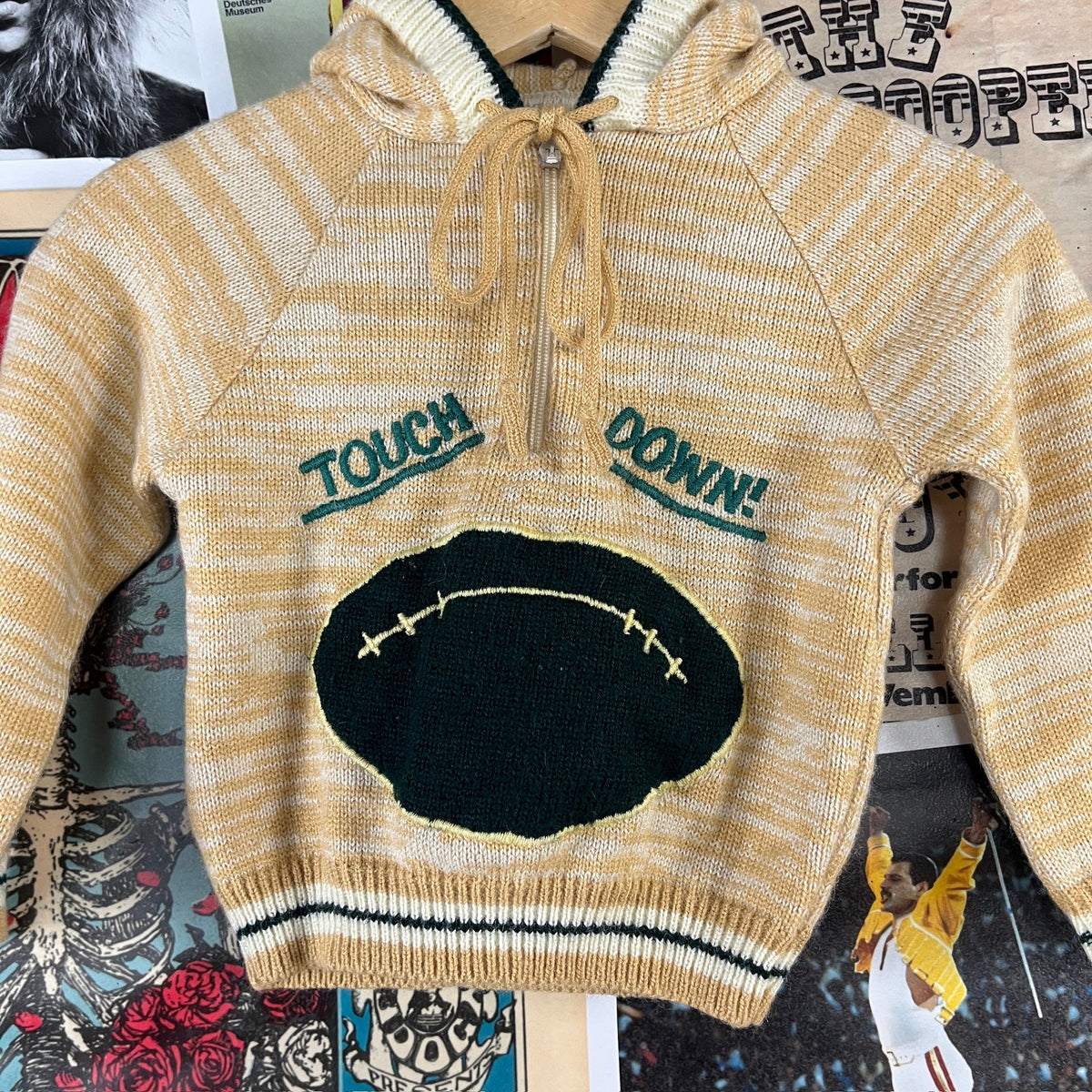 Vintage Baby Boy Kids 70s-80s Touchdown Football Hooded Sweater