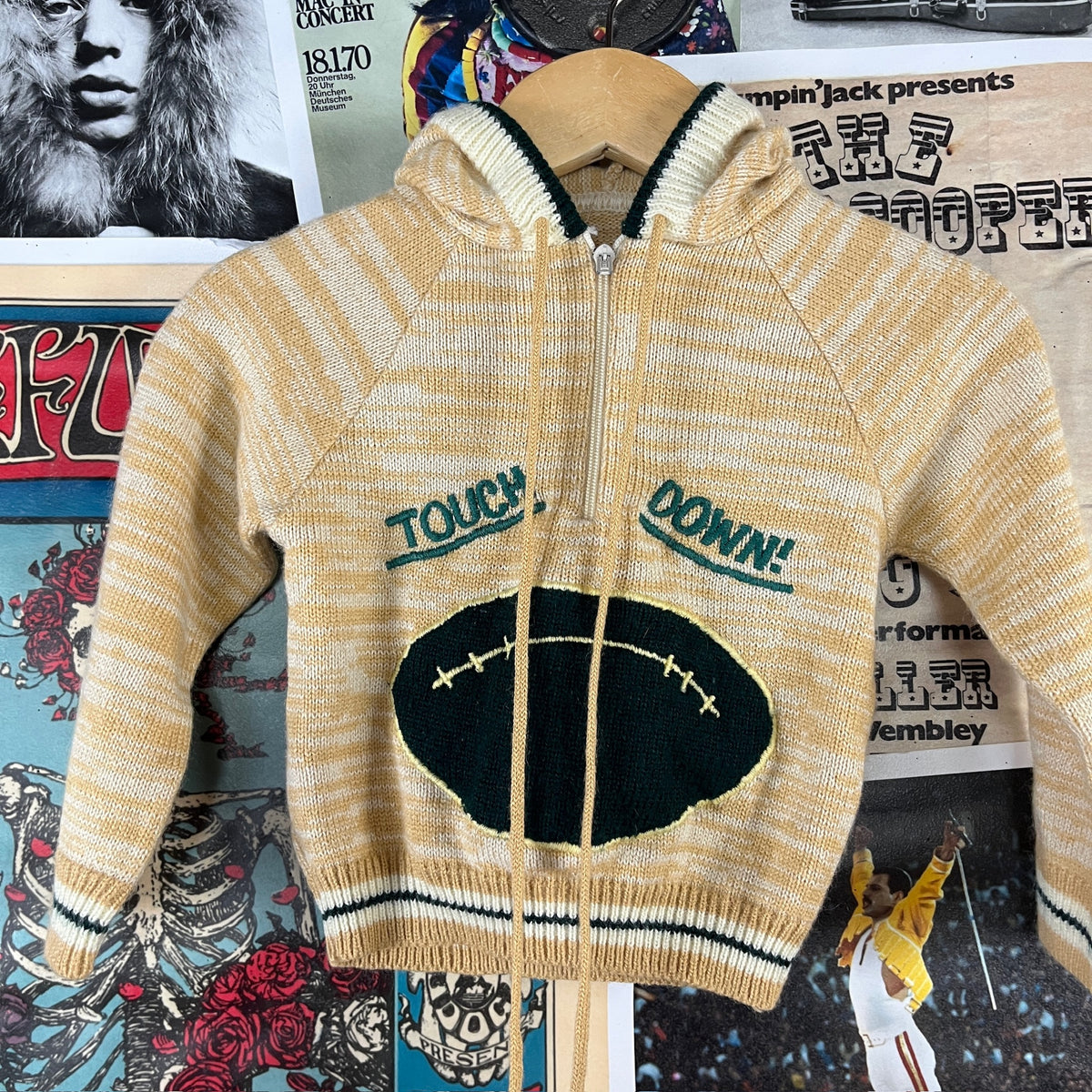 Vintage Baby Boy Kids 70s-80s Touchdown Football Hooded Sweater