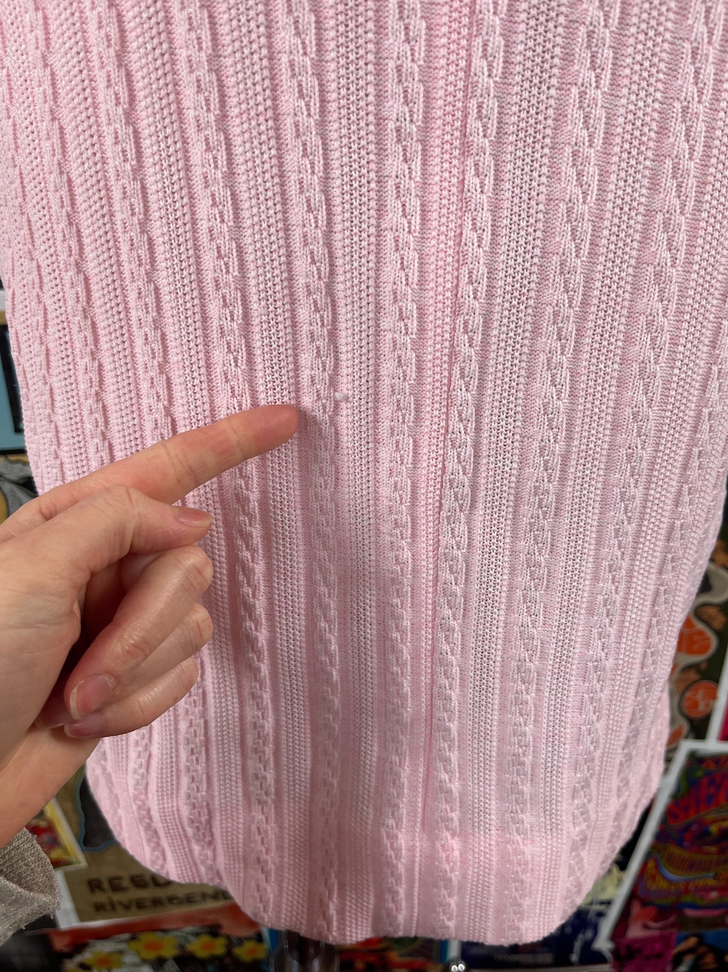 Vintage Women's 60s Pink Knit Leslie Fay Retro Glam Belted Short Sleeve Pearl Beaded Dress XS/S