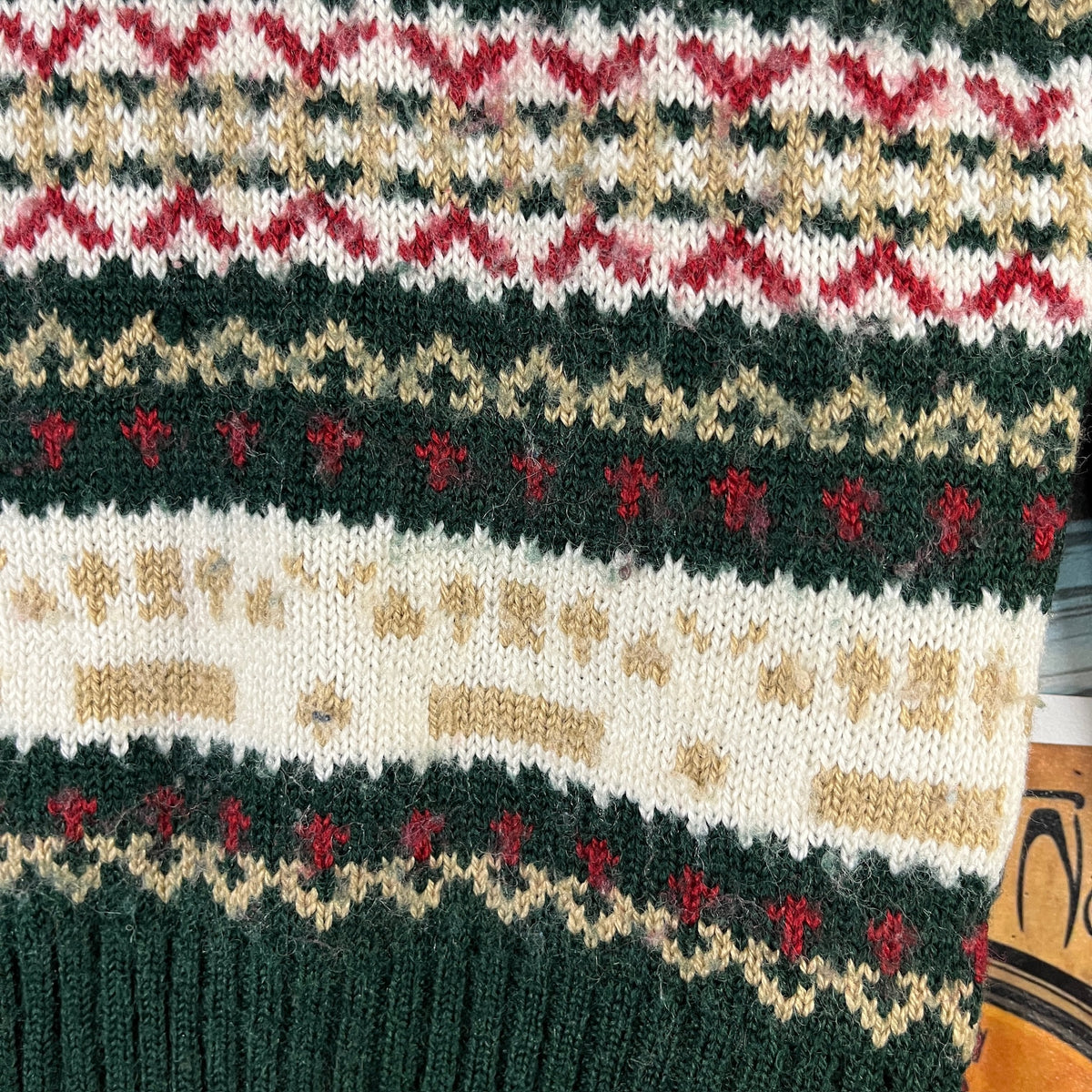 Vintage Kids 80s Green Fair Isle Print Jumper Sweater Boys Size 7/8 Ages 6-7