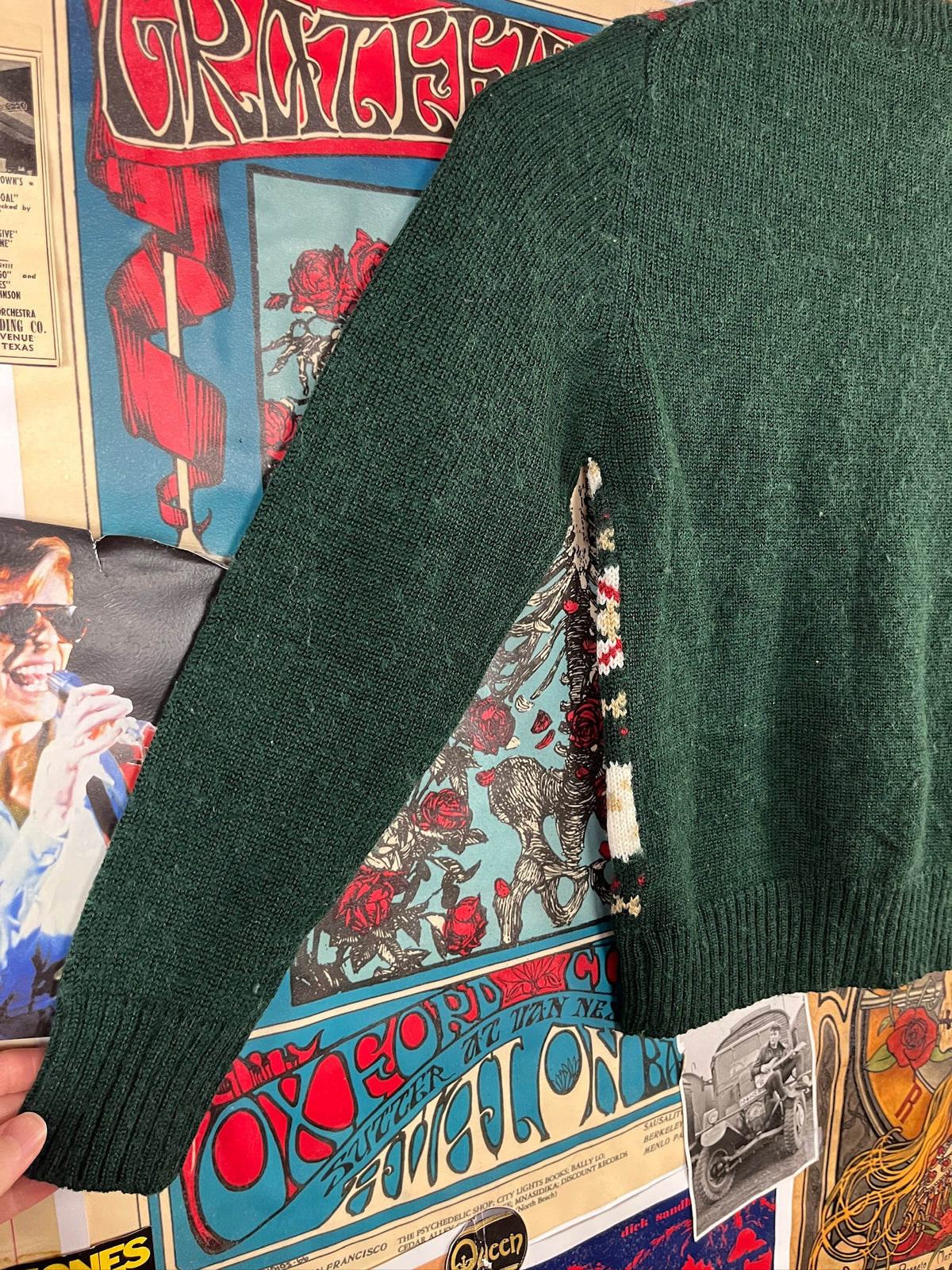 Vintage Kids 80s Green Fair Isle Print Jumper Sweater Boys Size 7/8 Ages 6-7