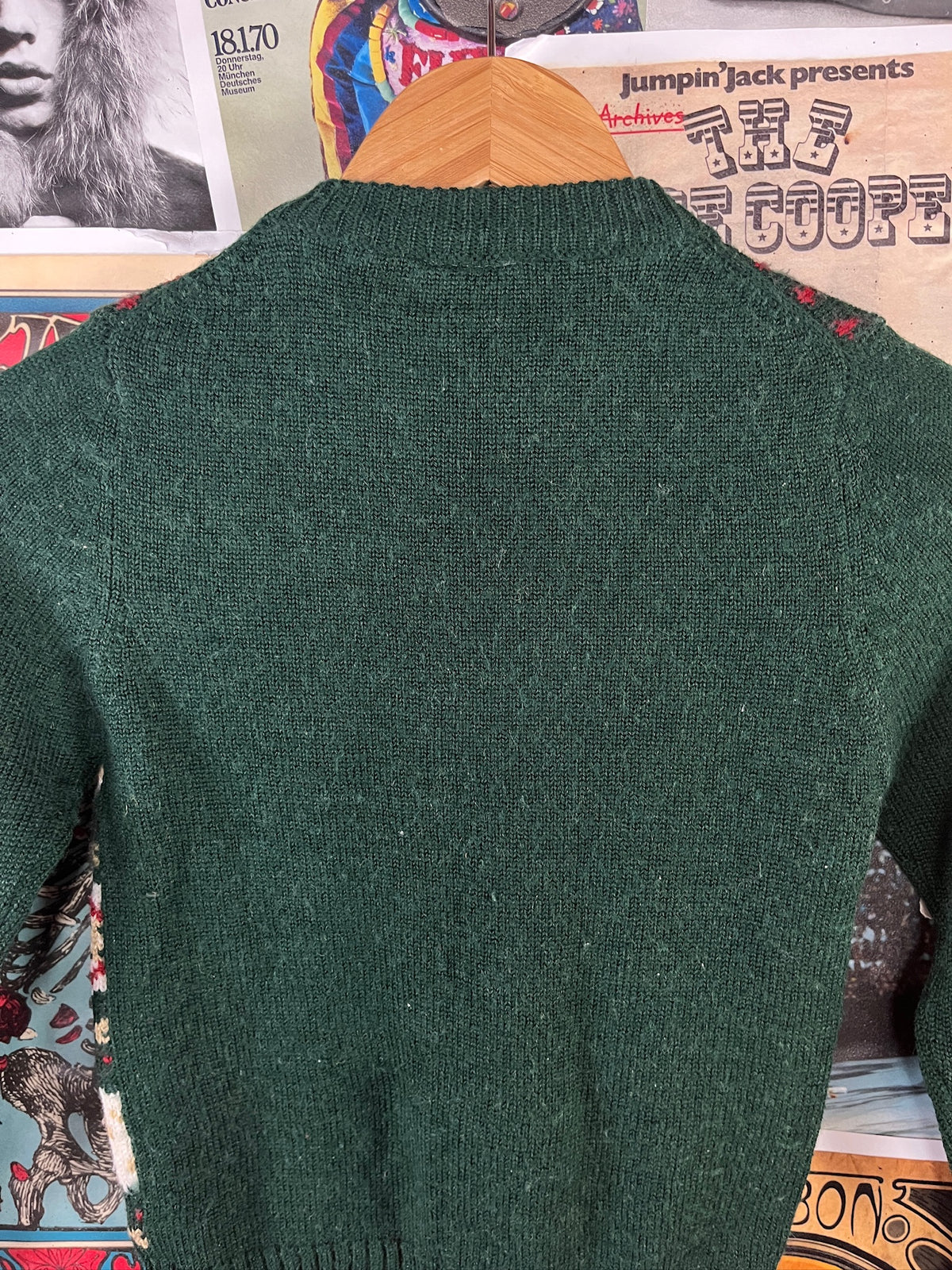 Vintage Kids 80s Green Fair Isle Print Jumper Sweater Boys Size 7/8 Ages 6-7