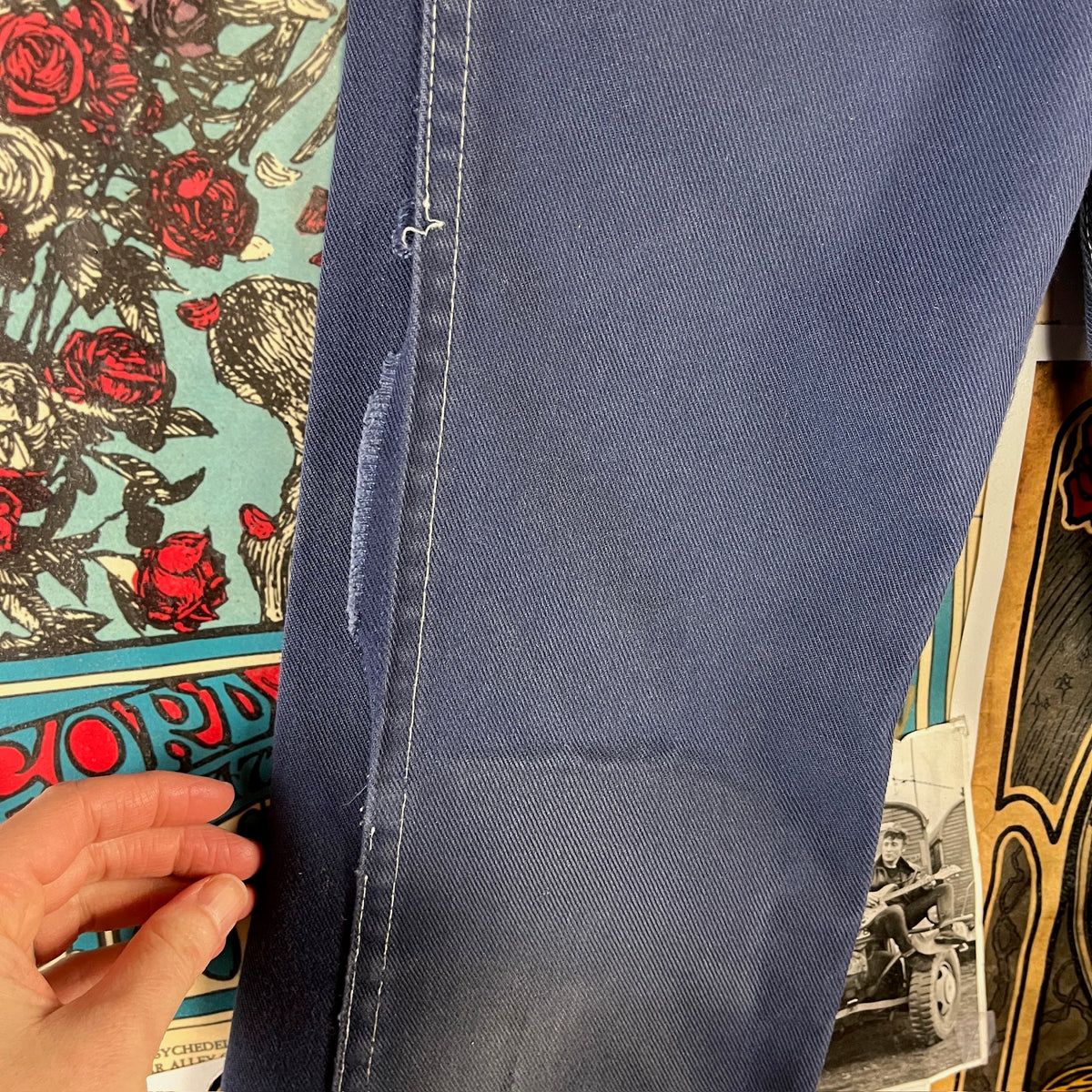 Vintage Kids 70s Sears Toughskins Dragon Folk Art Hand Drawn Denim Jeans 7 Slim Short Ages 6-7