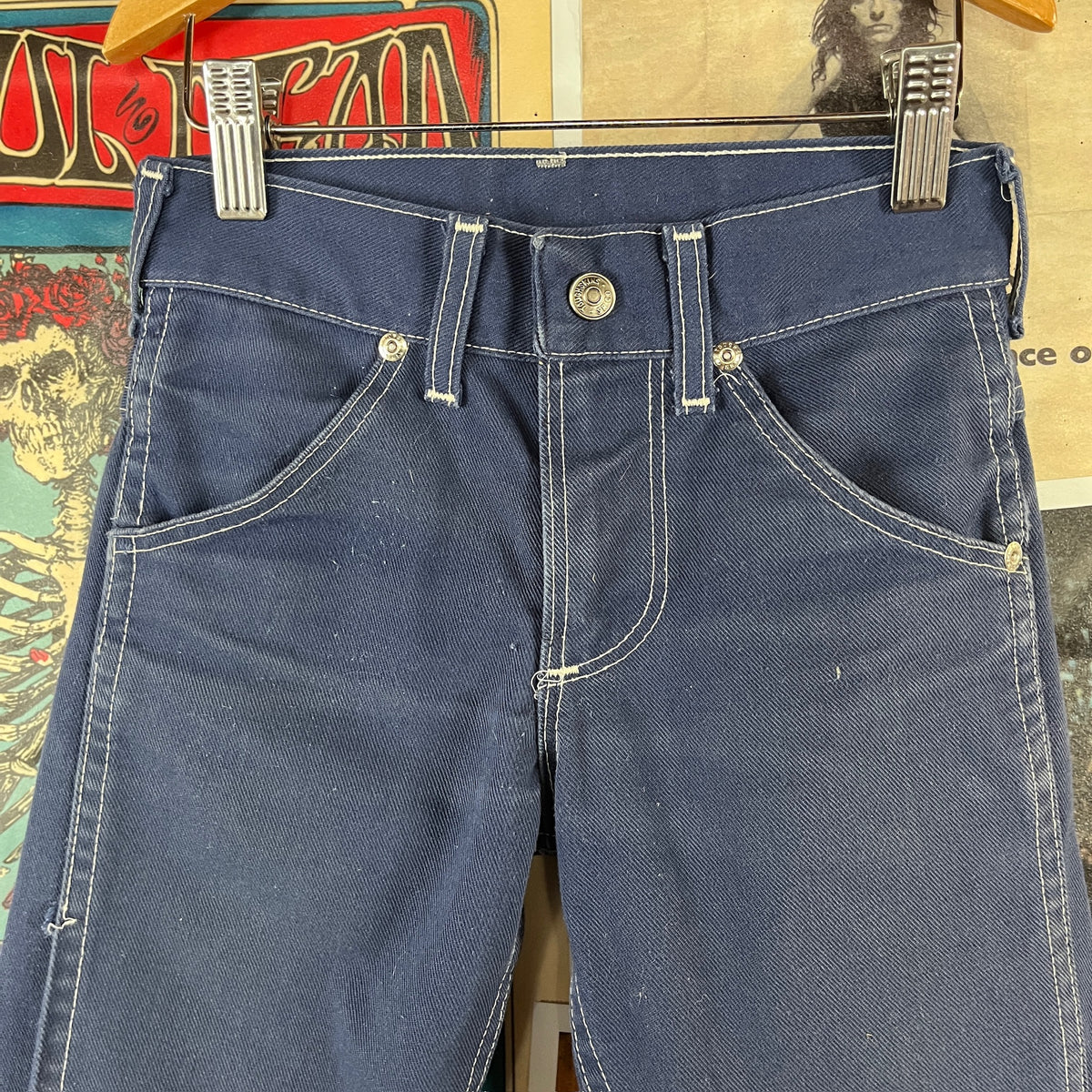 Vintage Kids 70s Sears Toughskins Dragon Folk Art Hand Drawn Denim Jeans 7 Slim Short Ages 6-7