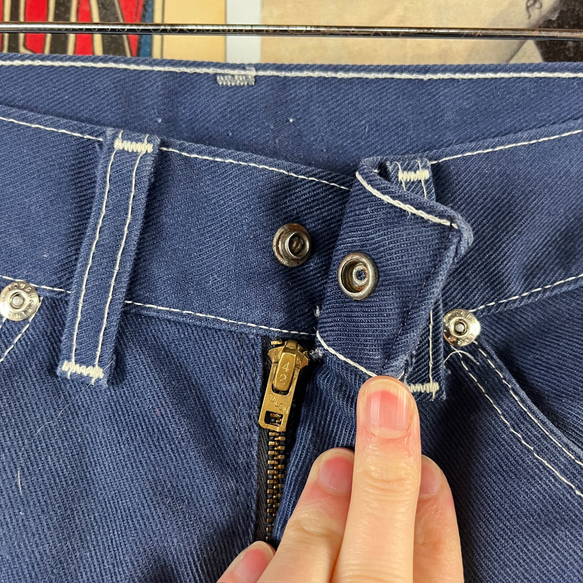 Vintage Kids 70s Sears Toughskins Dragon Folk Art Hand Drawn Denim Jeans 7 Slim Short Ages 6-7