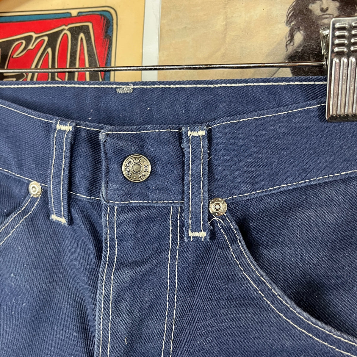 Vintage Kids 70s Sears Toughskins Dragon Folk Art Hand Drawn Denim Jeans 7 Slim Short Ages 6-7