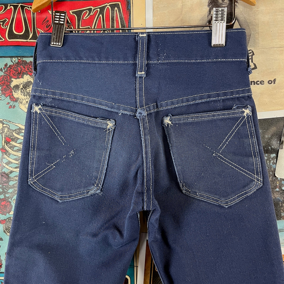 Vintage Kids 70s Sears Toughskins Dragon Folk Art Hand Drawn Denim Jeans 7 Slim Short Ages 6-7