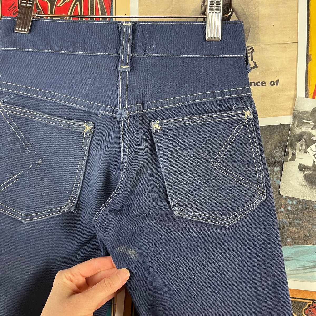 Vintage Kids 70s Sears Toughskins Dragon Folk Art Hand Drawn Denim Jeans 7 Slim Short Ages 6-7