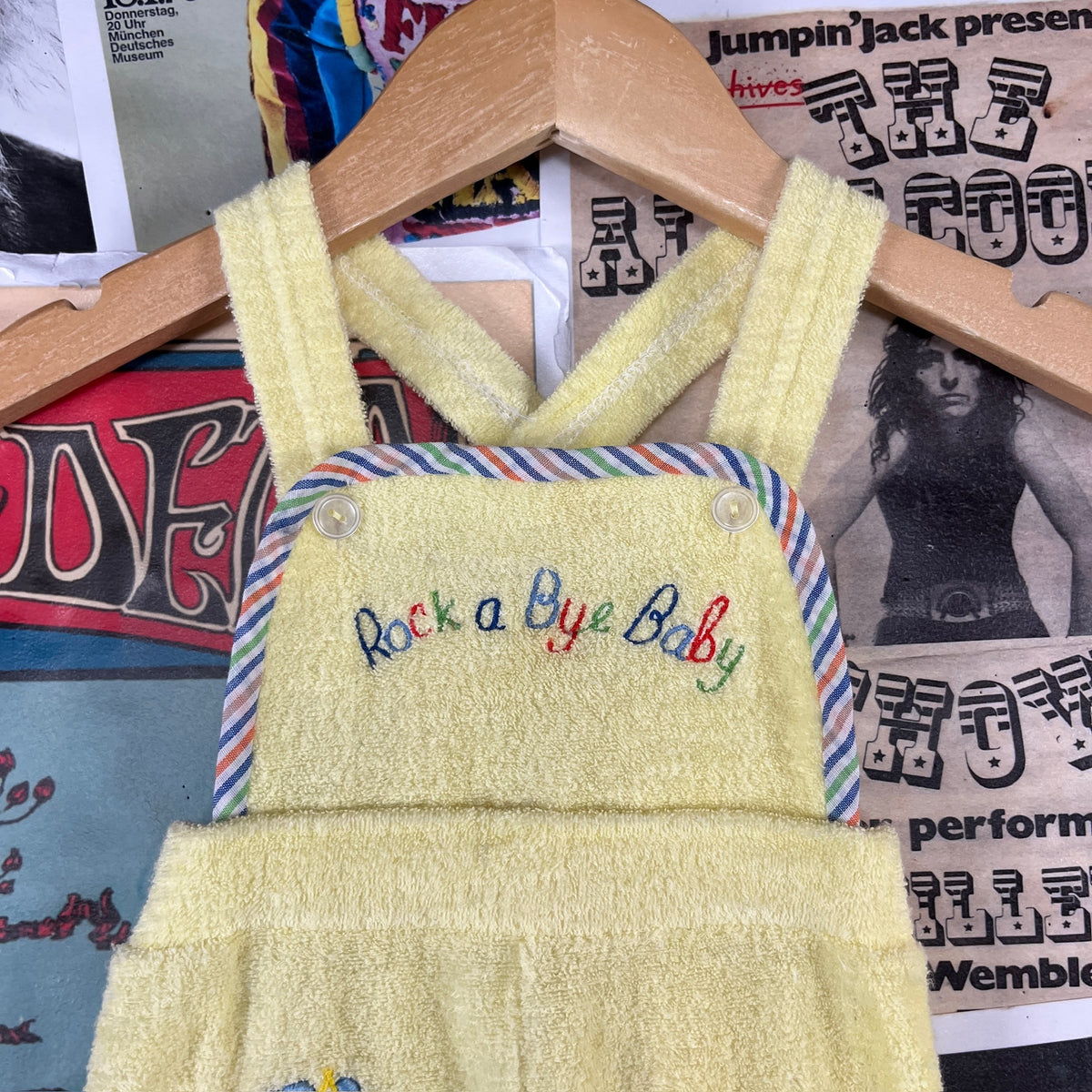 Vintage 1970s-80s Yellow Rock a Bye Baby Terry Cloth Romper Baby 0-3M