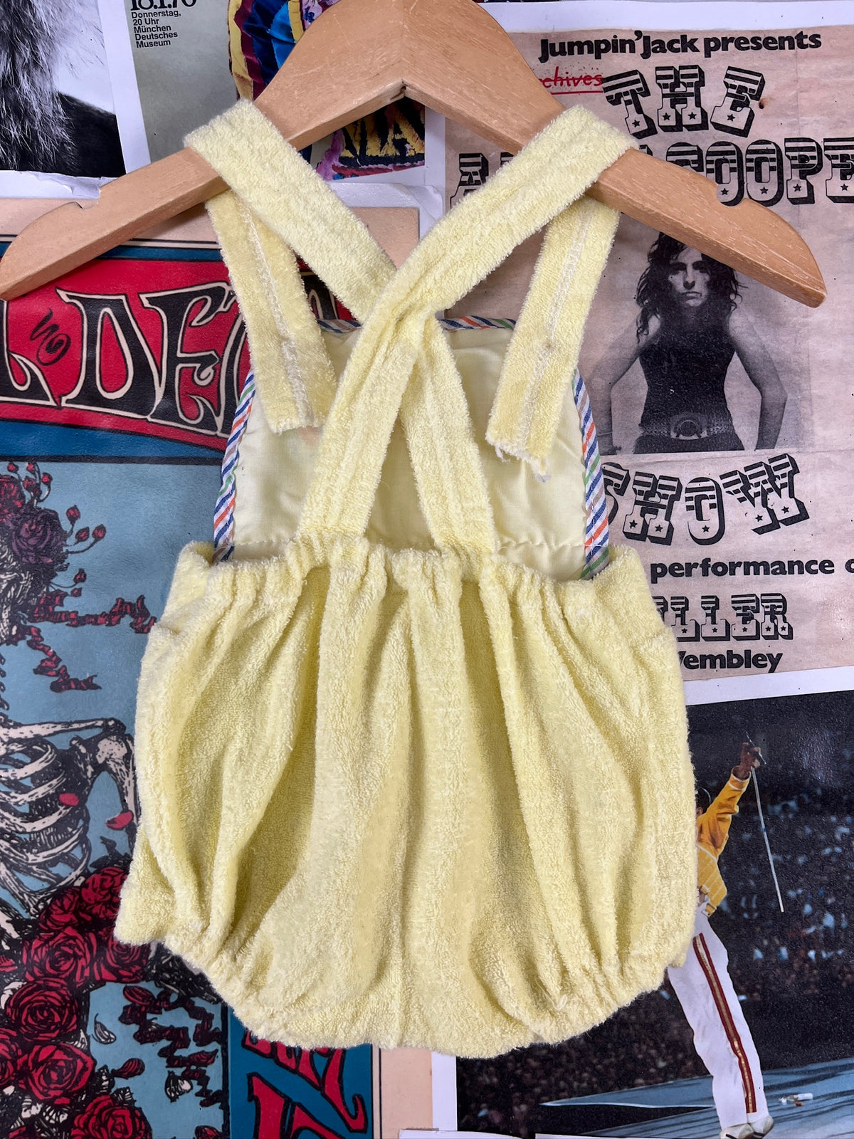 Vintage 1970s-80s Yellow Rock a Bye Baby Terry Cloth Romper Baby 0-3M