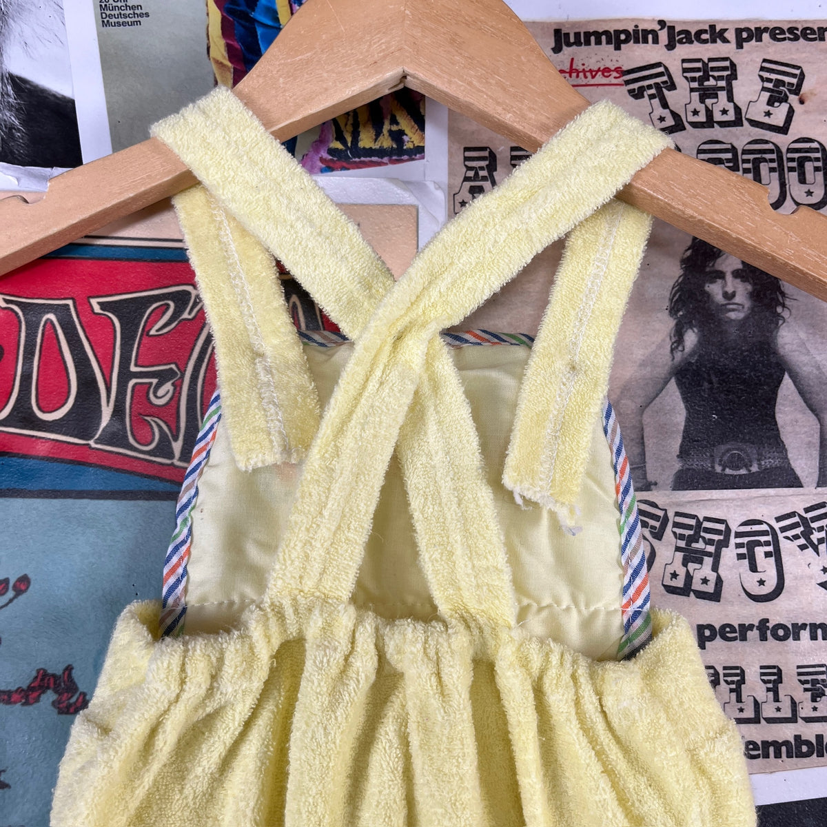 Vintage 1970s-80s Yellow Rock a Bye Baby Terry Cloth Romper Baby 0-3M