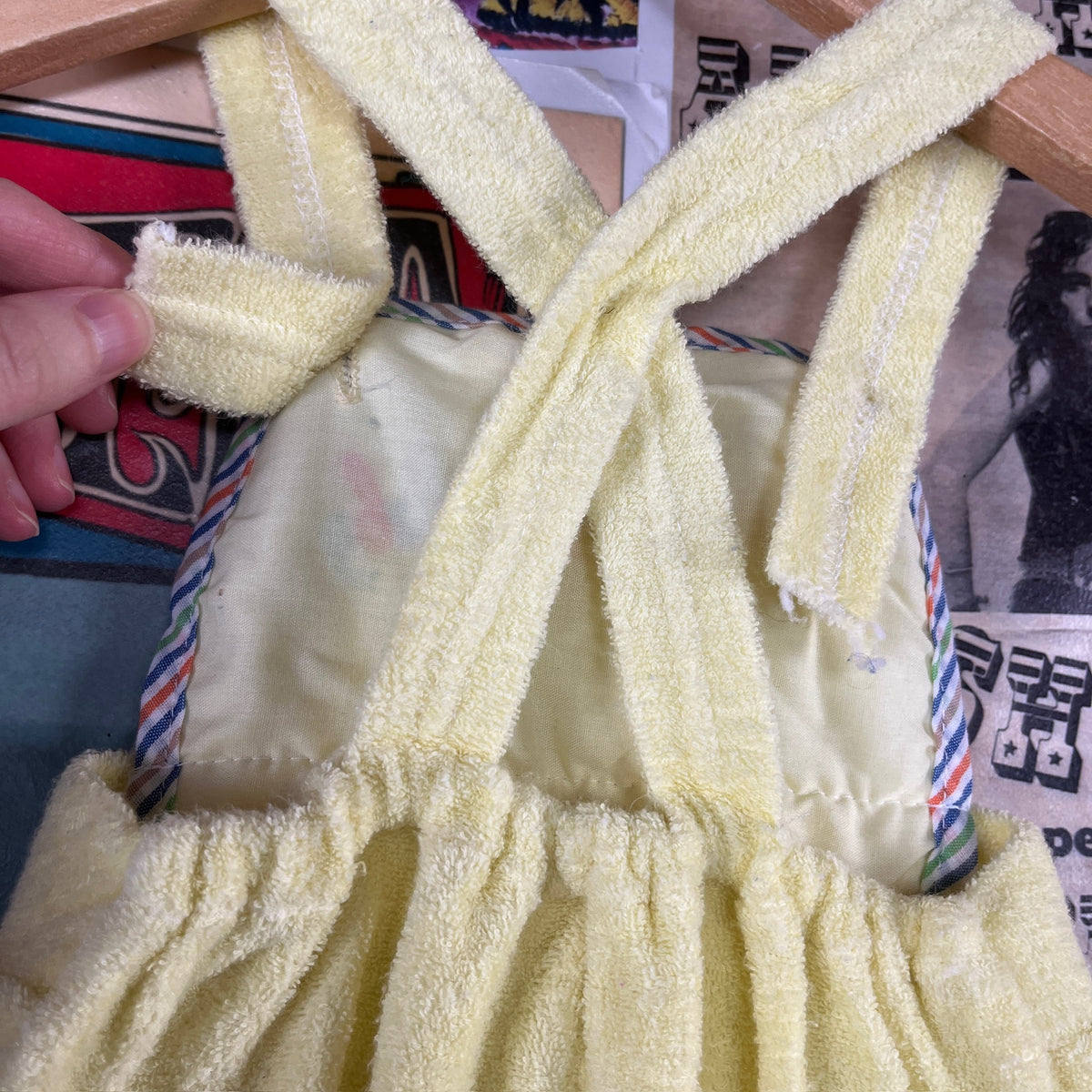 Vintage 1970s-80s Yellow Rock a Bye Baby Terry Cloth Romper Baby 0-3M