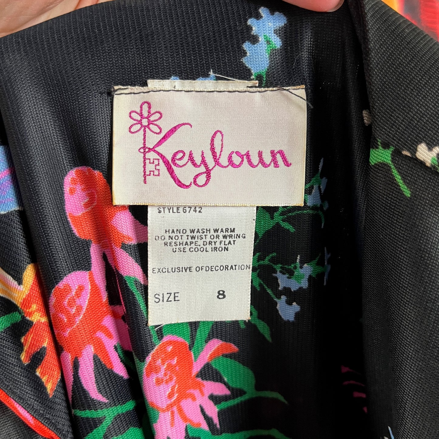 Vintage Women's 70s Black Floral Deep V Empire Waist Keyloun Hostess Disco Jumpsuit