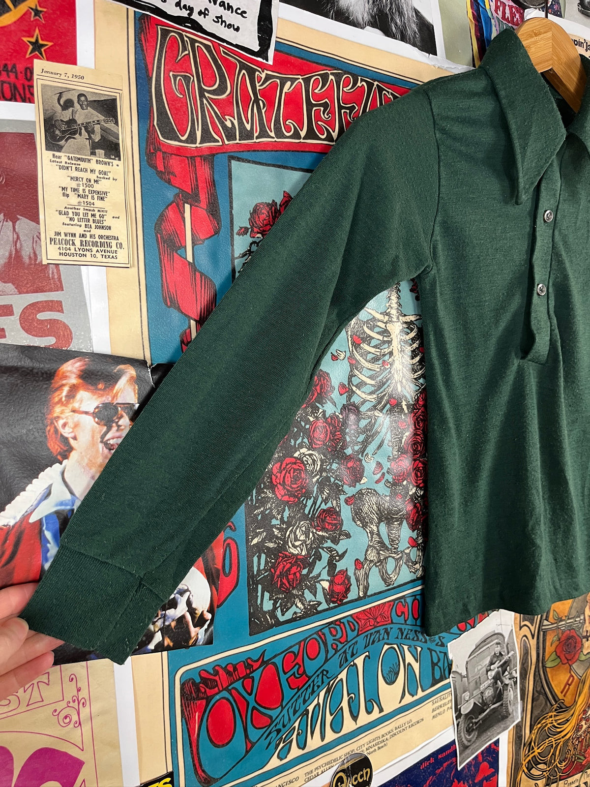 Vintage Boys Kids 70s Solid Green Polo Pullover Shirt Size 6 Slim Ages 5-6