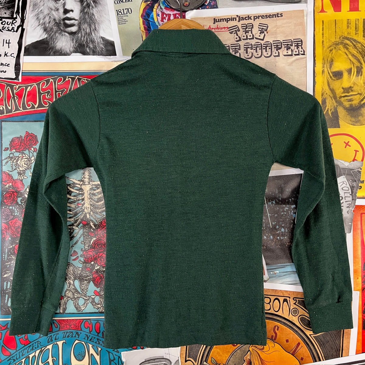 Vintage Boys Kids 70s Solid Green Polo Pullover Shirt Size 6 Slim Ages 5-6