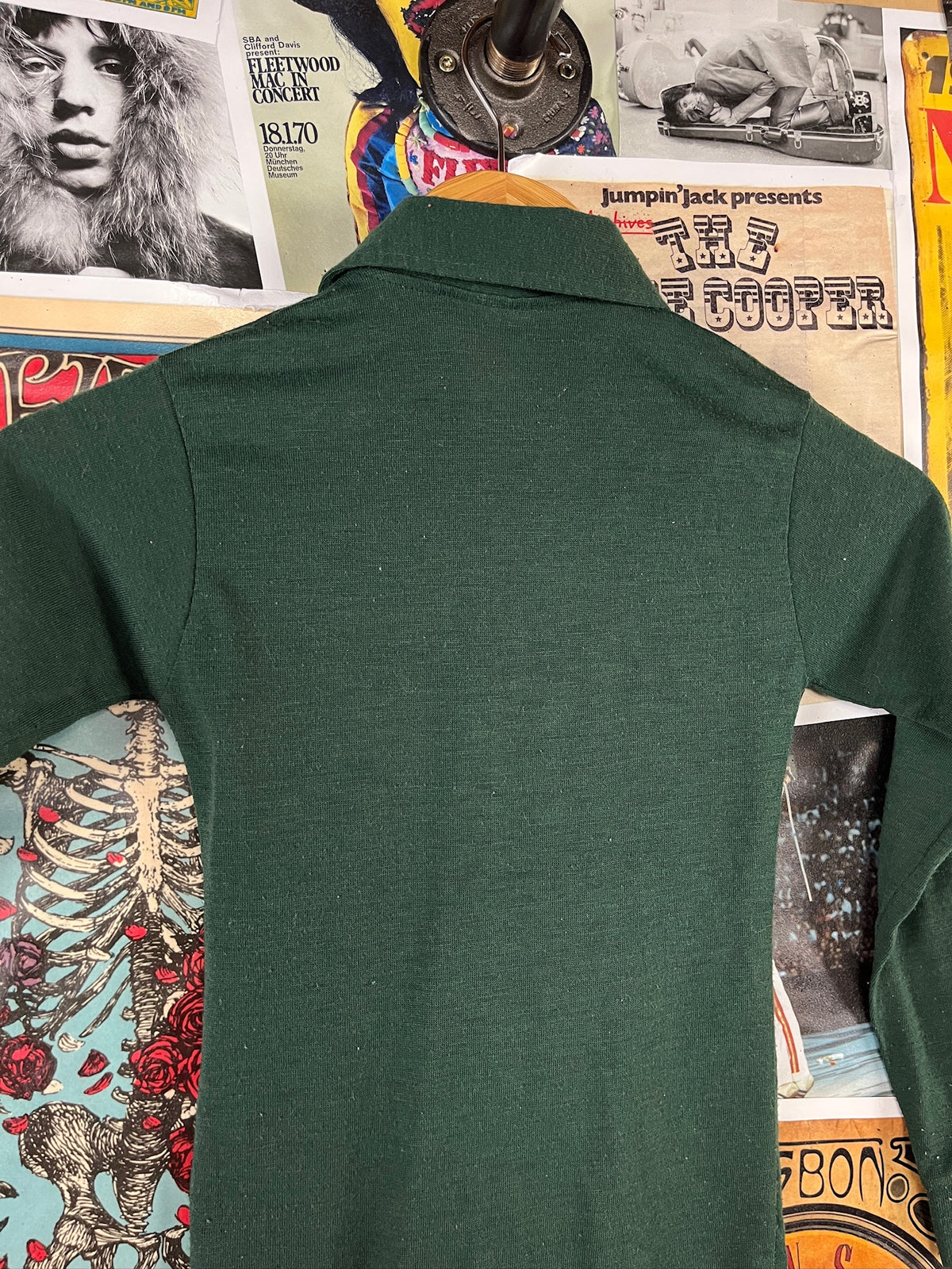 Vintage Boys Kids 70s Solid Green Polo Pullover Shirt Size 6 Slim Ages 5-6