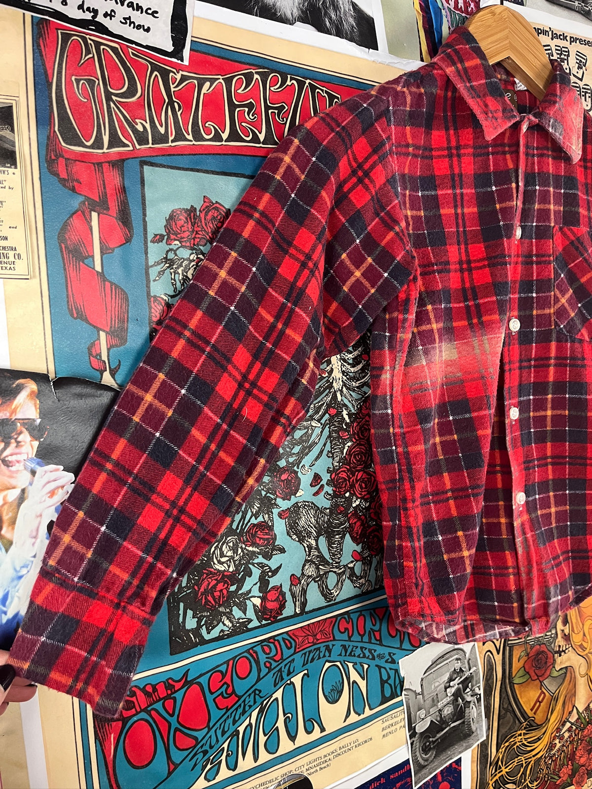 Vintage Kids 80s Red Plaid Flannel Shirt Size 7 Ages 6-7