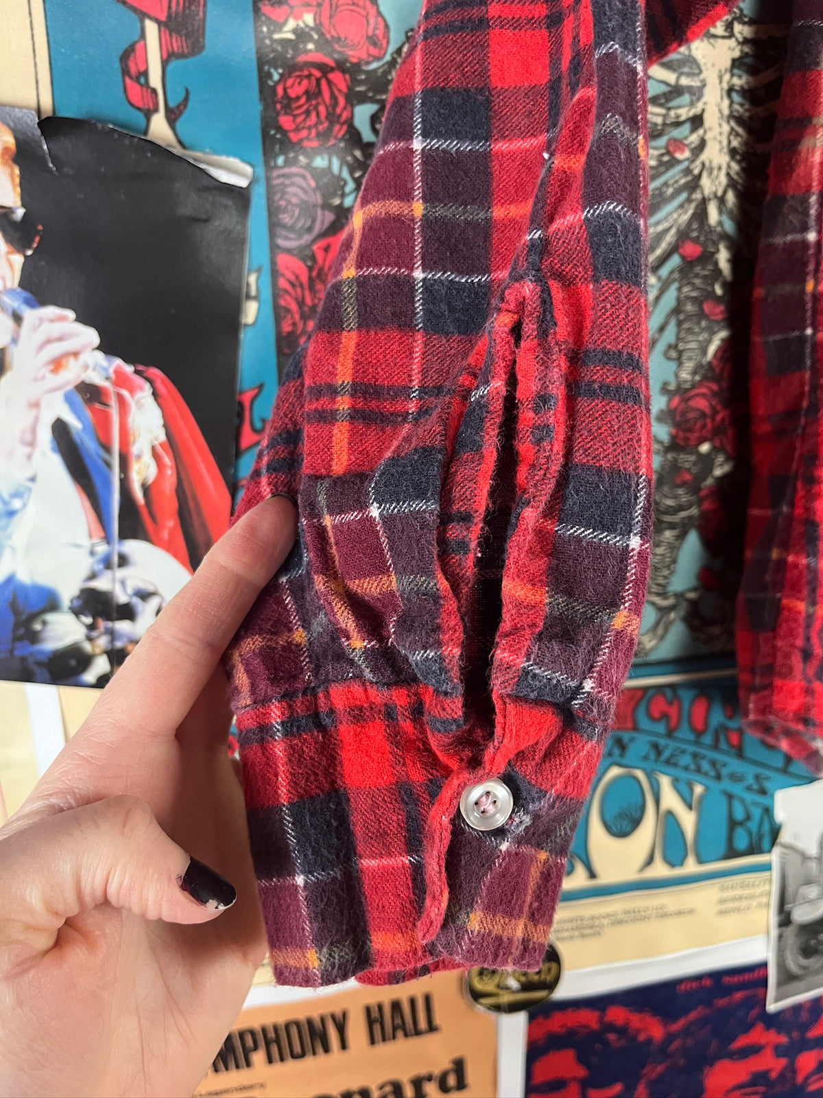Vintage Kids 80s Red Plaid Flannel Shirt Size 7 Ages 6-7