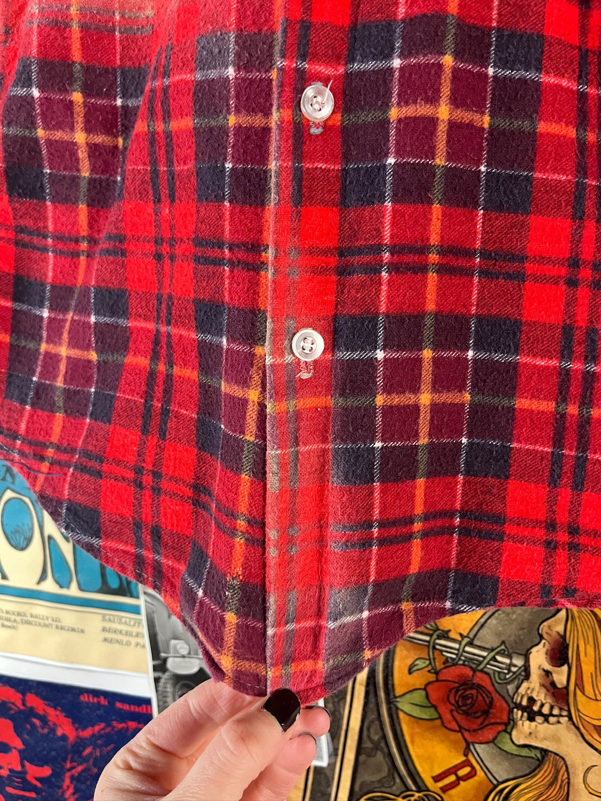 Vintage Kids 80s Red Plaid Flannel Shirt Size 7 Ages 6-7