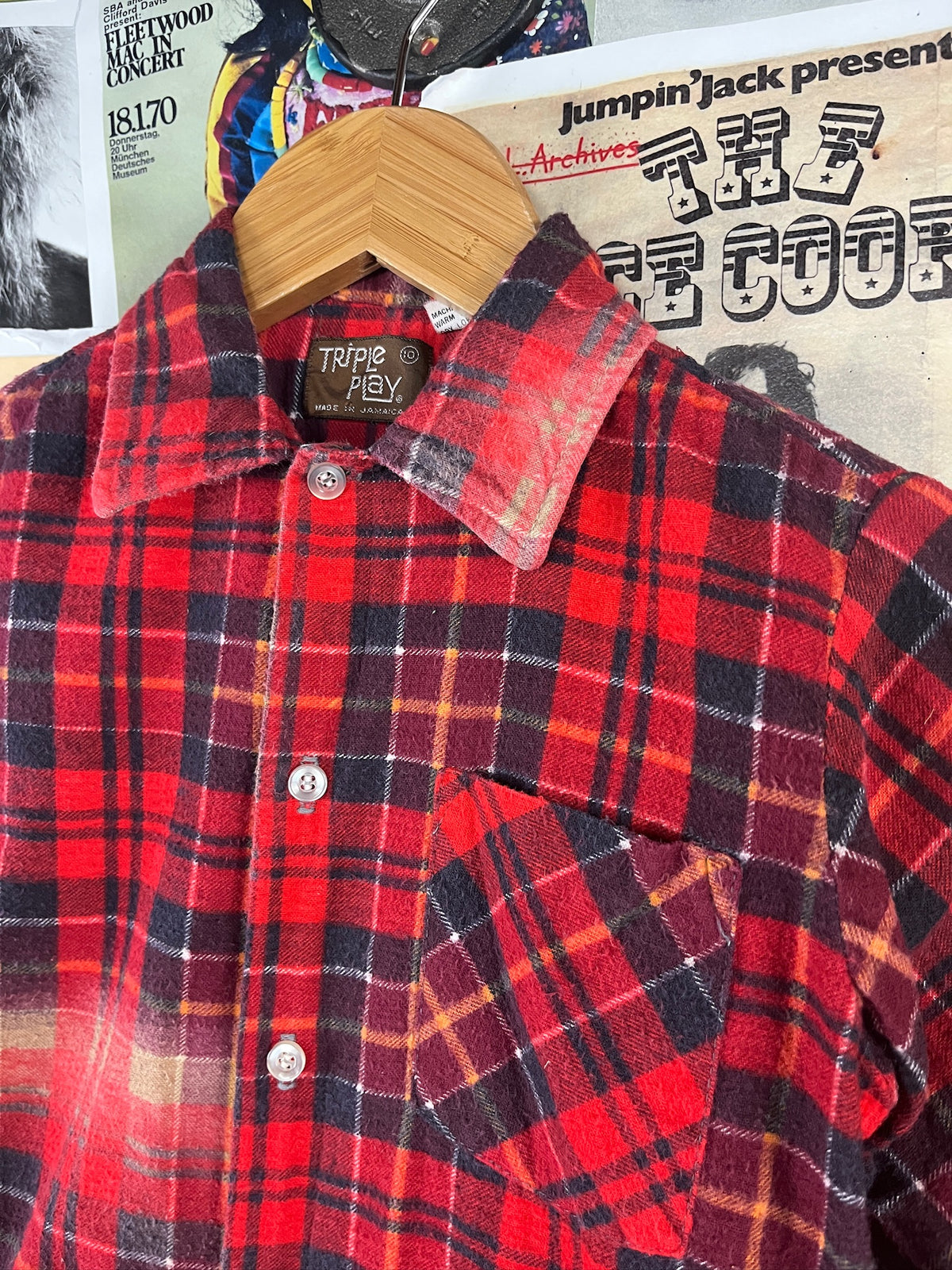 Vintage Kids 80s Red Plaid Flannel Shirt Size 7 Ages 6-7
