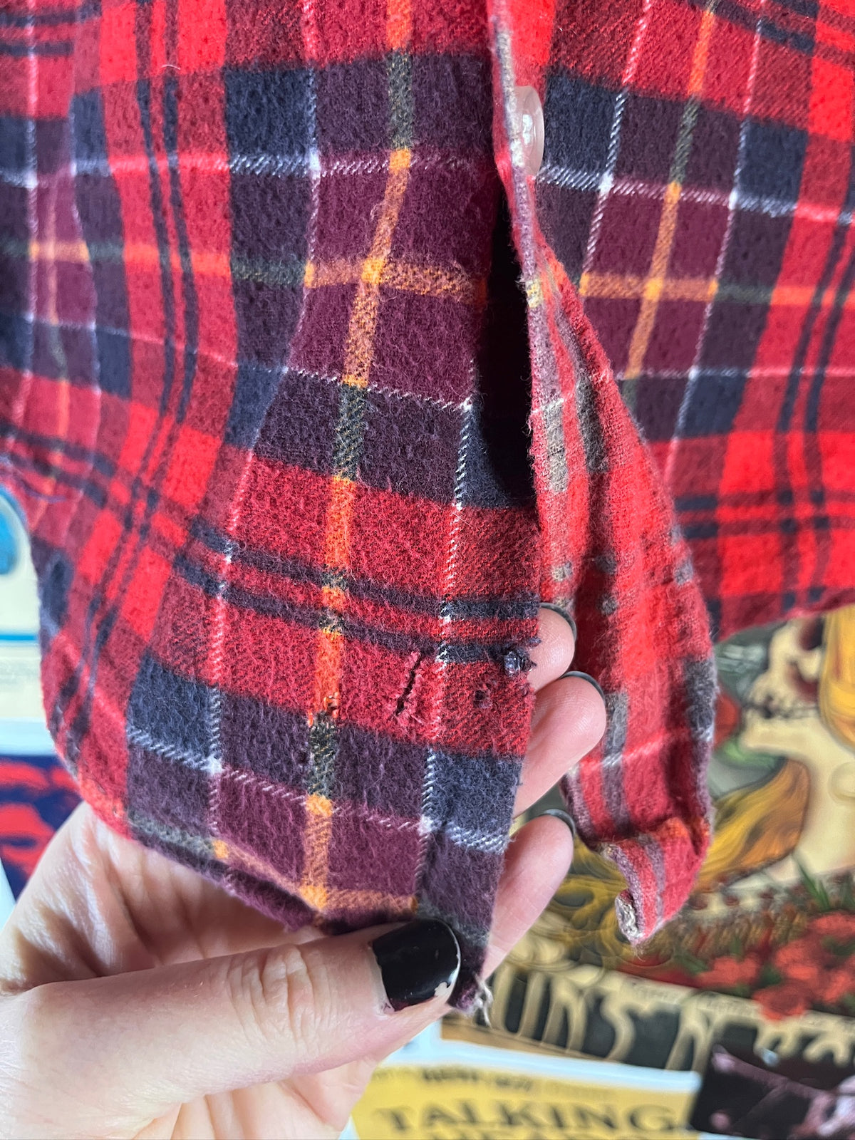 Vintage Kids 80s Red Plaid Flannel Shirt Size 7 Ages 6-7