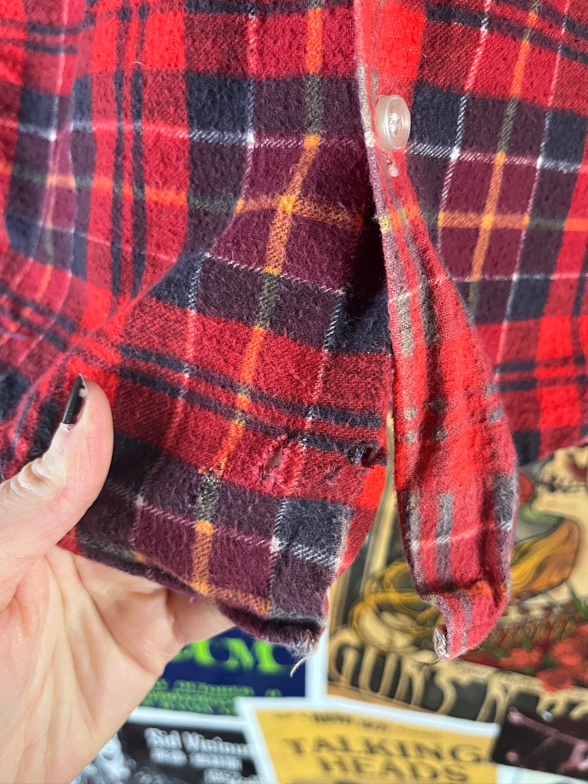 Vintage Kids 80s Red Plaid Flannel Shirt Size 7 Ages 6-7