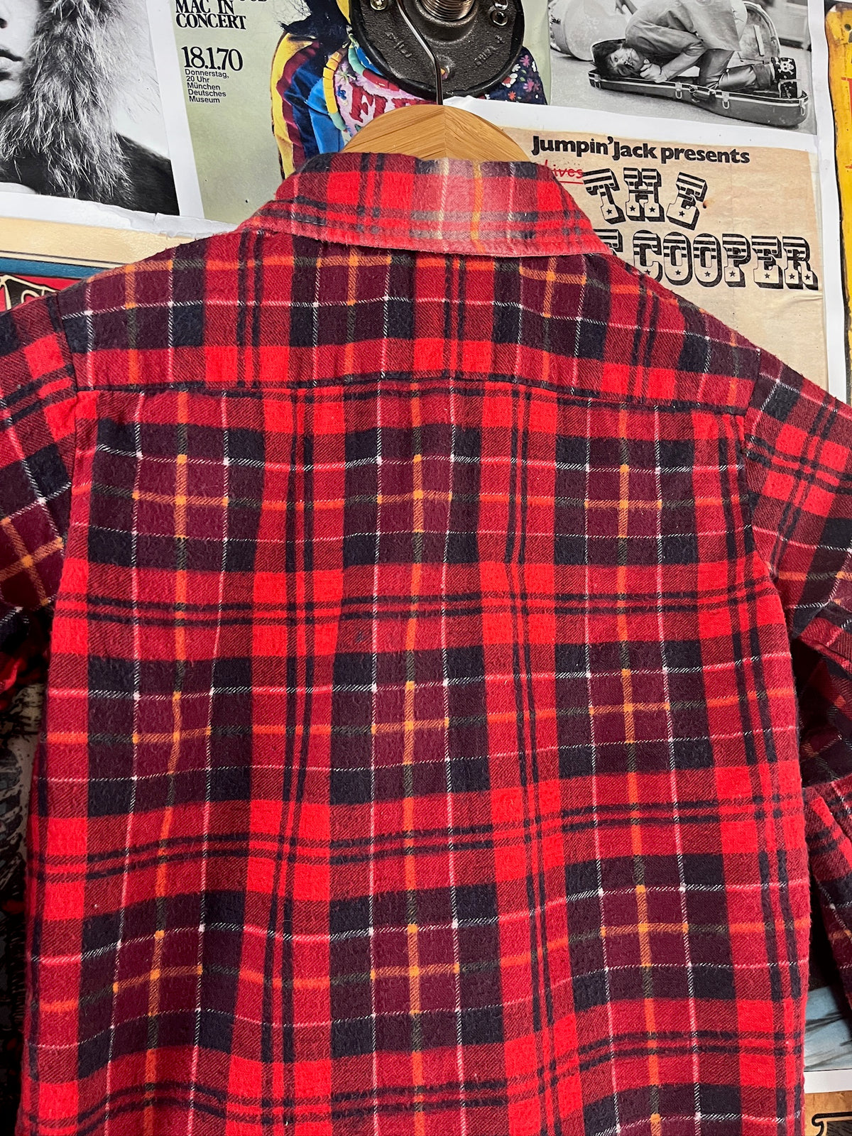 Vintage Kids 80s Red Plaid Flannel Shirt Size 7 Ages 6-7