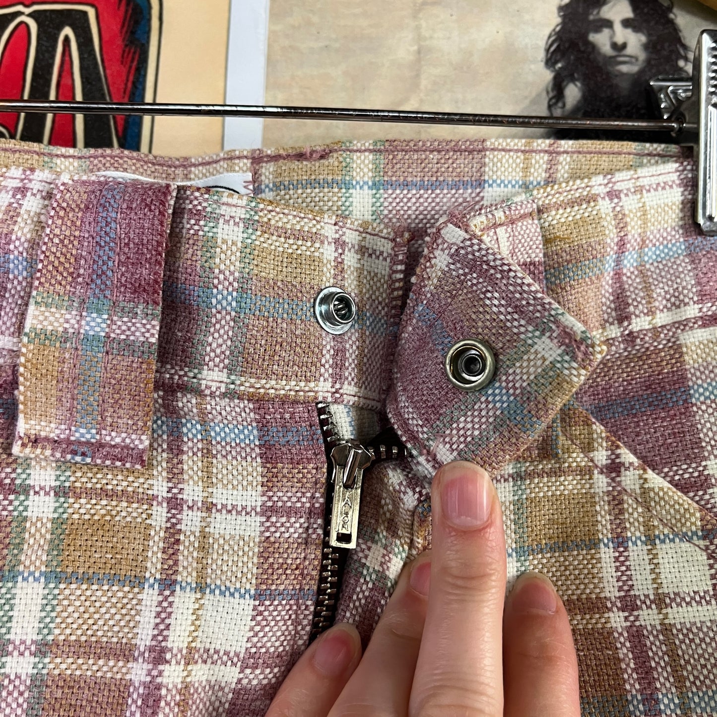 Vintage Toddler Kids Boys Girls Retro 1970s Khaki Pink Plaid Billy the Kid Trouser Pants 4T Ages 3-4
