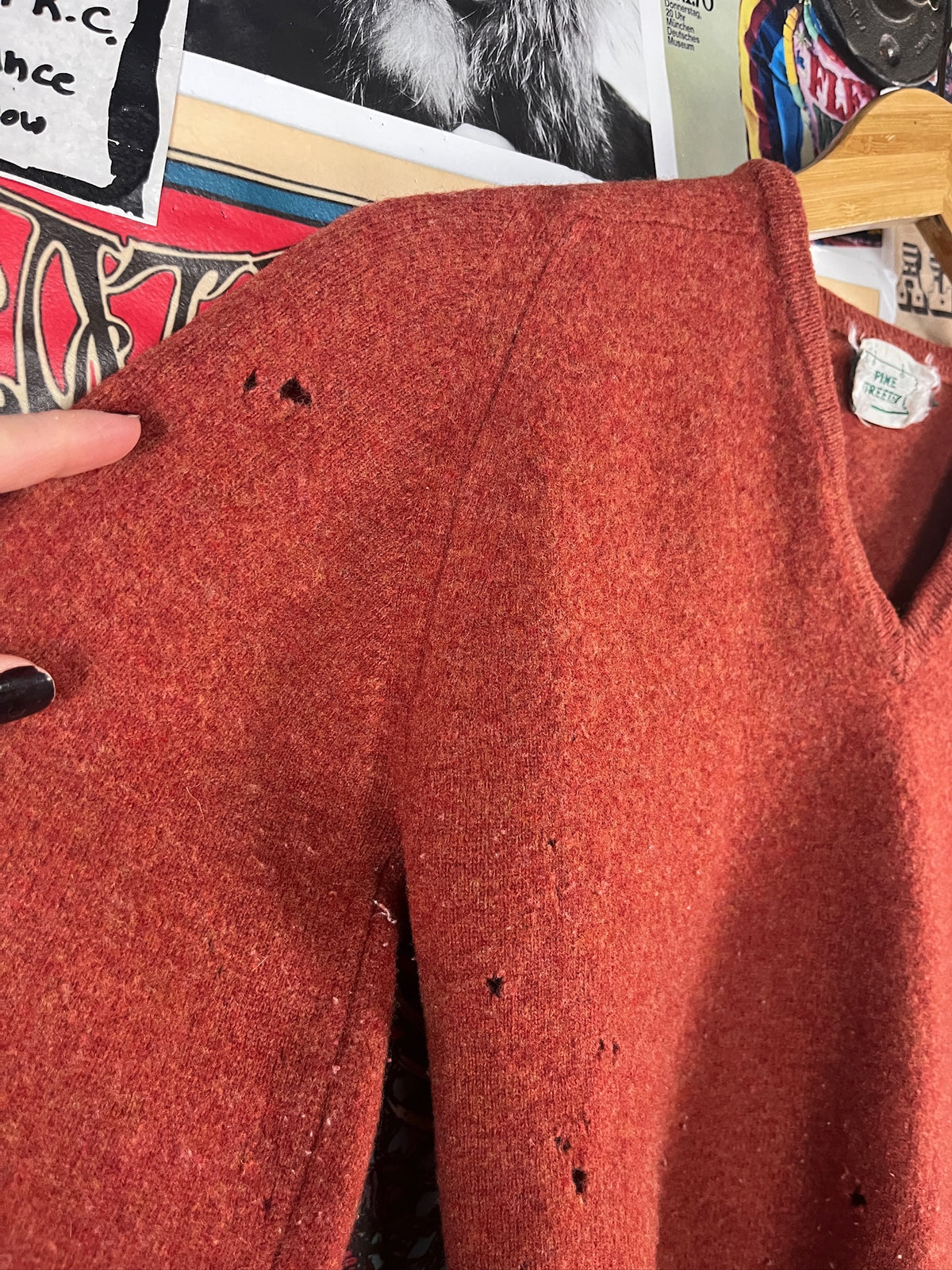 Vintage Kids 60s Distressed Wool V-Neck Jumper Sweater Size 10 Ages 8-9