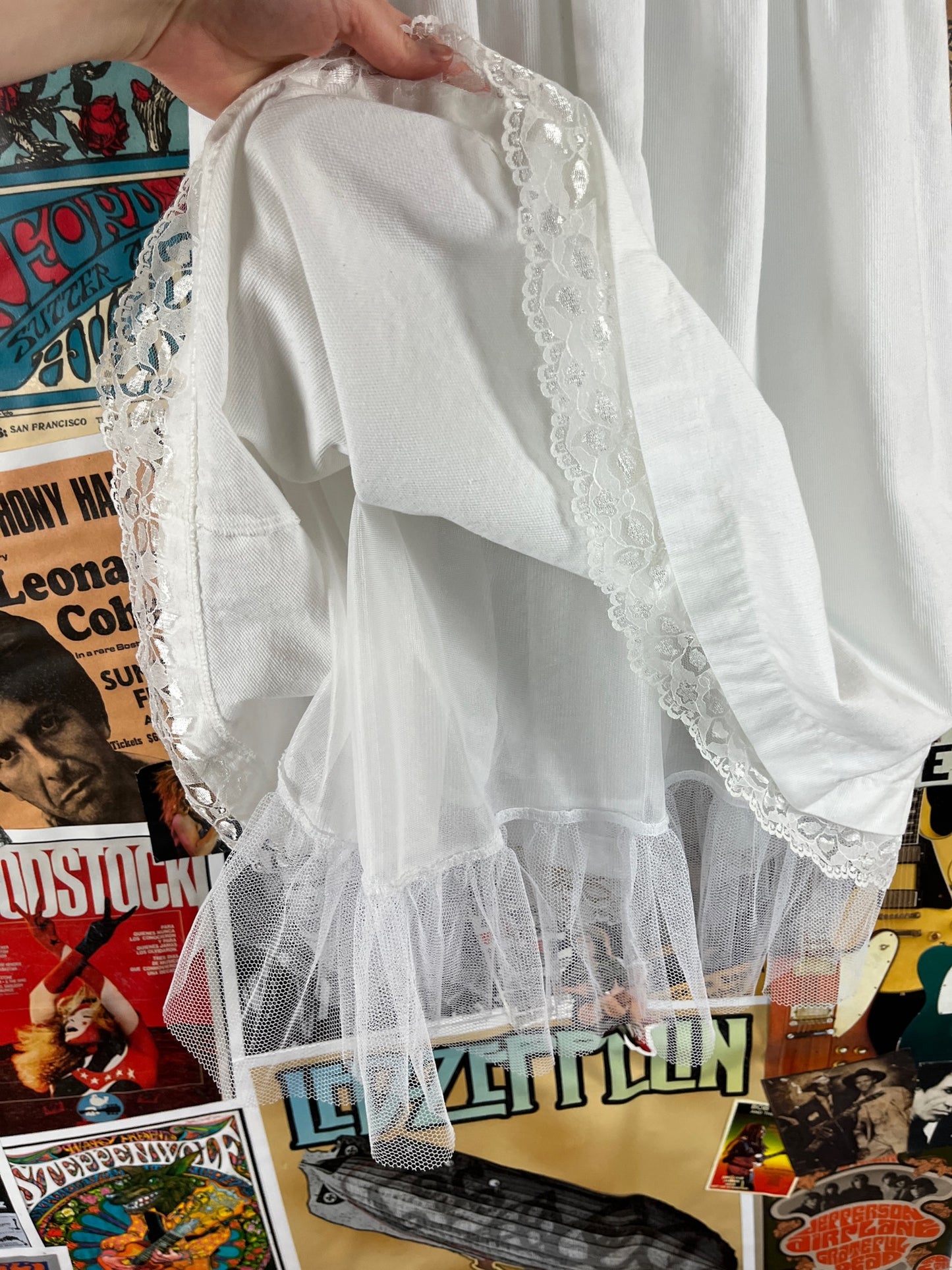 Vintage Girls Kids 90s White Lace Tulle Lined Pink Rosette Belted Sunday Best Dress Size 10 Age 8-9