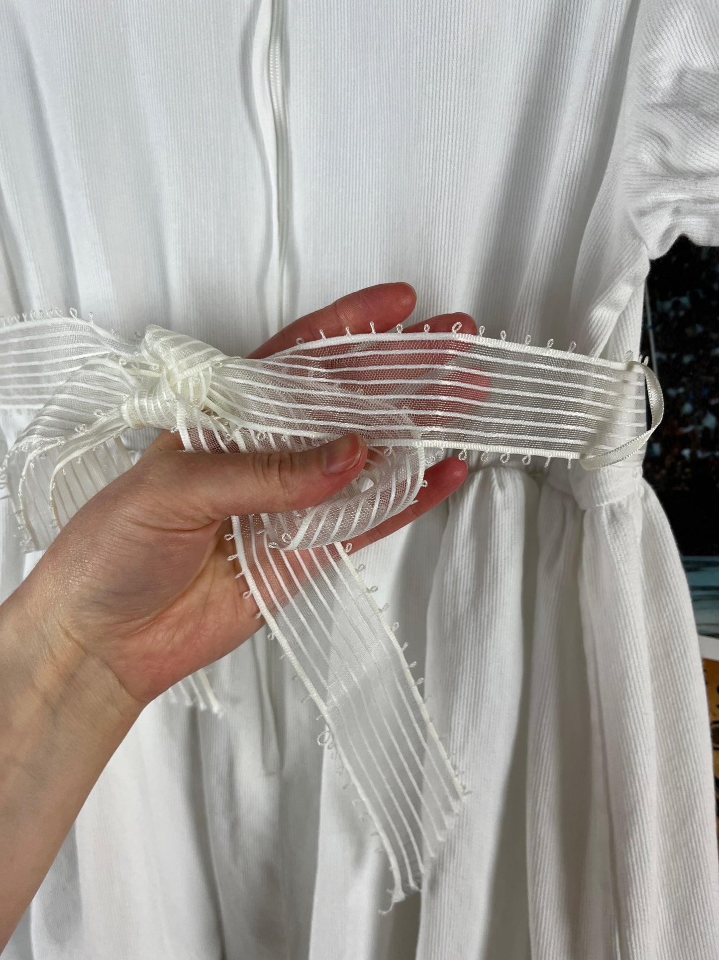 Vintage Girls Kids 90s White Lace Tulle Lined Pink Rosette Belted Sunday Best Dress Size 10 Age 8-9