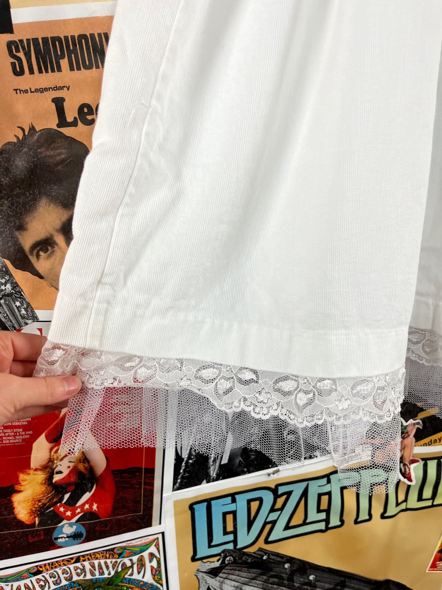 Vintage Girls Kids 90s White Lace Tulle Lined Pink Rosette Belted Sunday Best Dress Size 10 Age 8-9